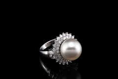 South Sea Cultured Pearl and Diamond 18K White Gold Ring – Luxury Fine Jewelry