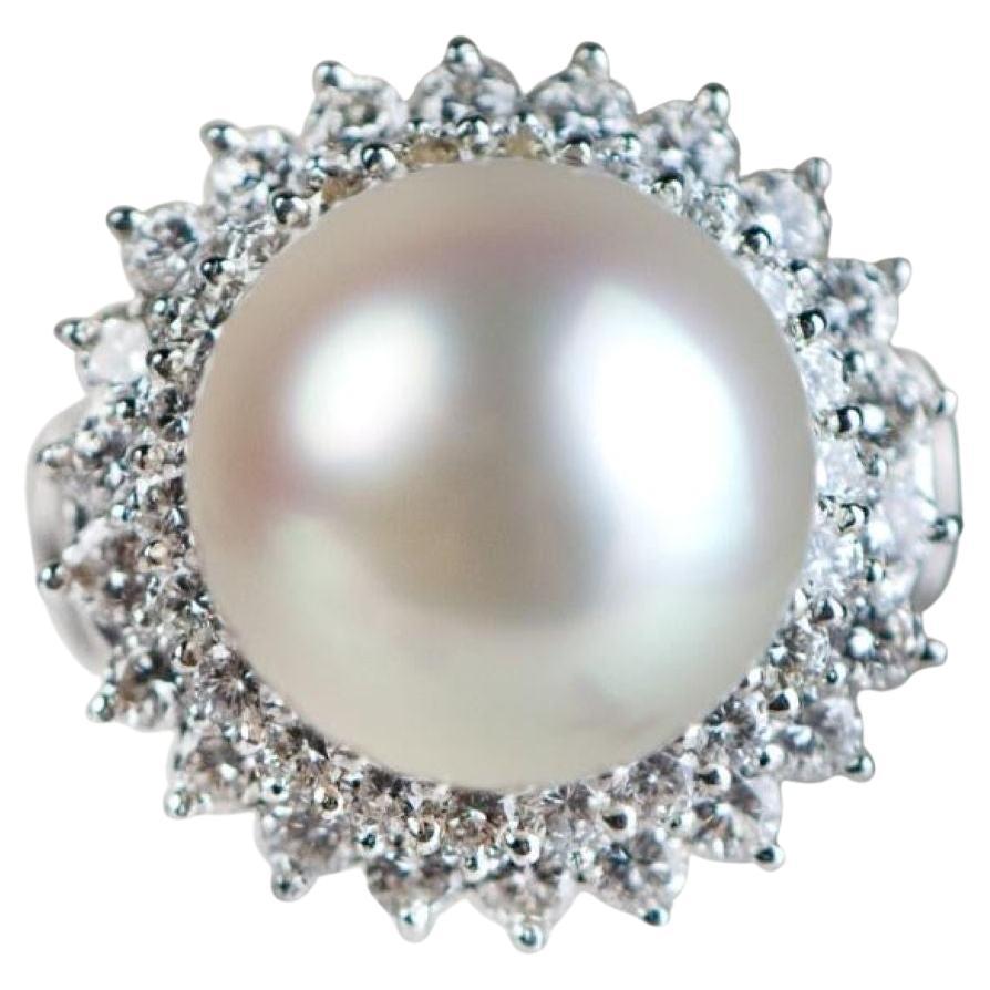 South Sea Cultured Pearl and Diamond 18K White Gold Ring – Luxury Fine Jewelry