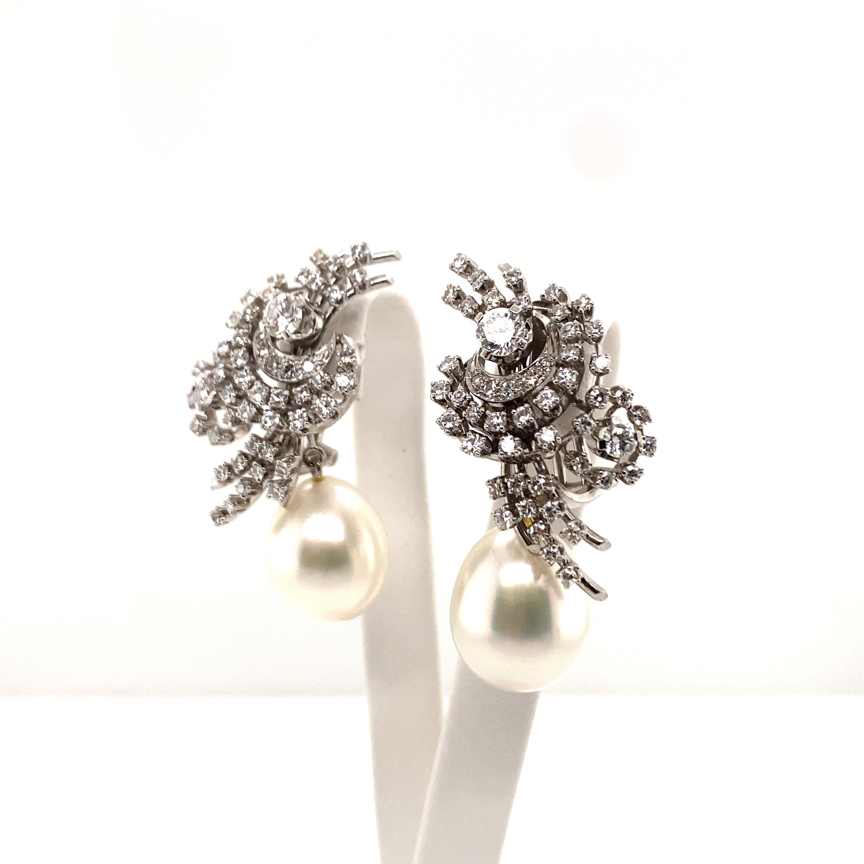 South Sea Cultured Pearl and Diamond Earclips by Bucherer in 18 Karat White Gold 5