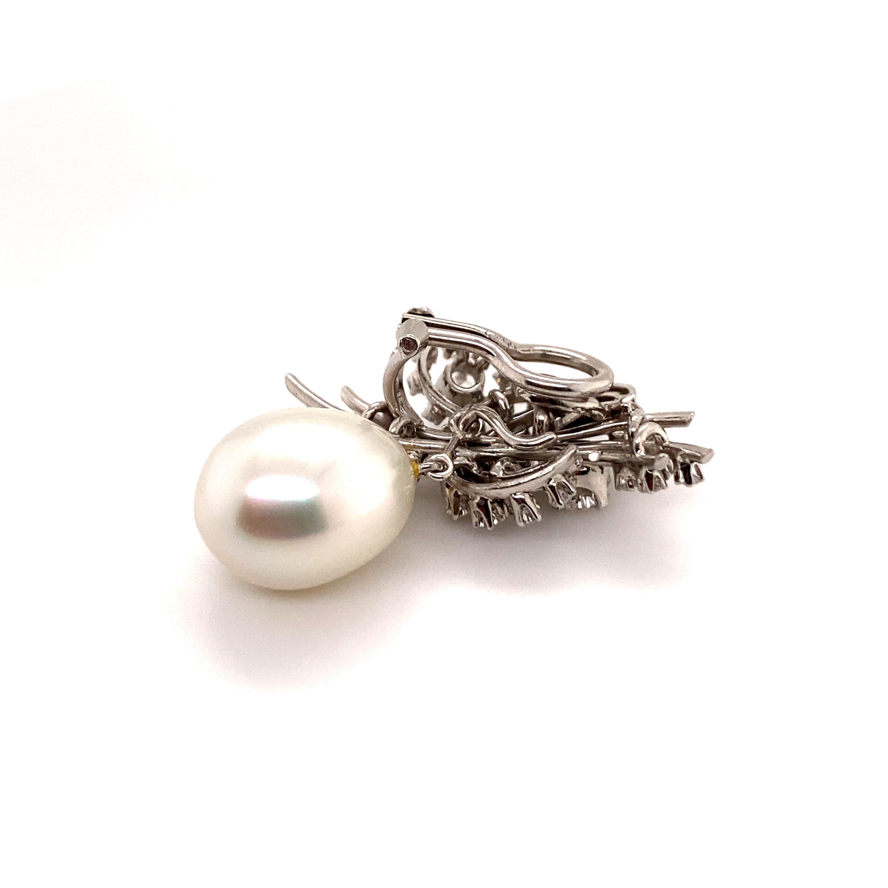 South Sea Cultured Pearl and Diamond Earclips by Bucherer in 18 Karat White Gold 7