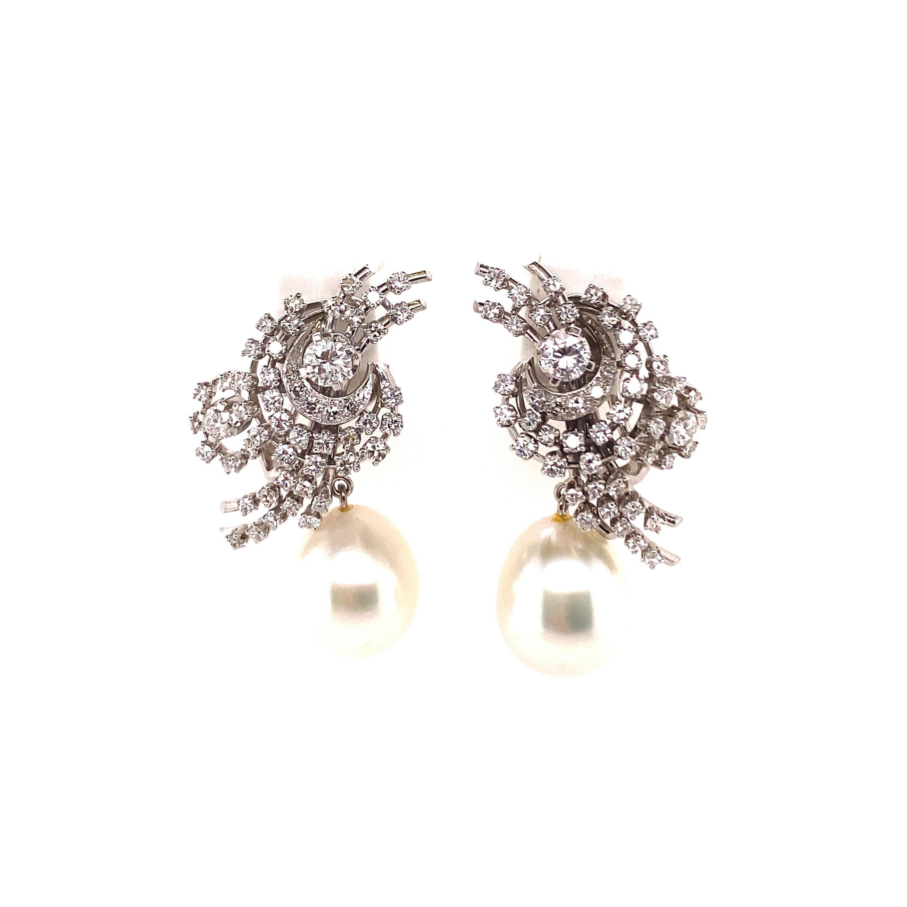Women's or Men's South Sea Cultured Pearl and Diamond Earclips by Bucherer in 18 Karat White Gold