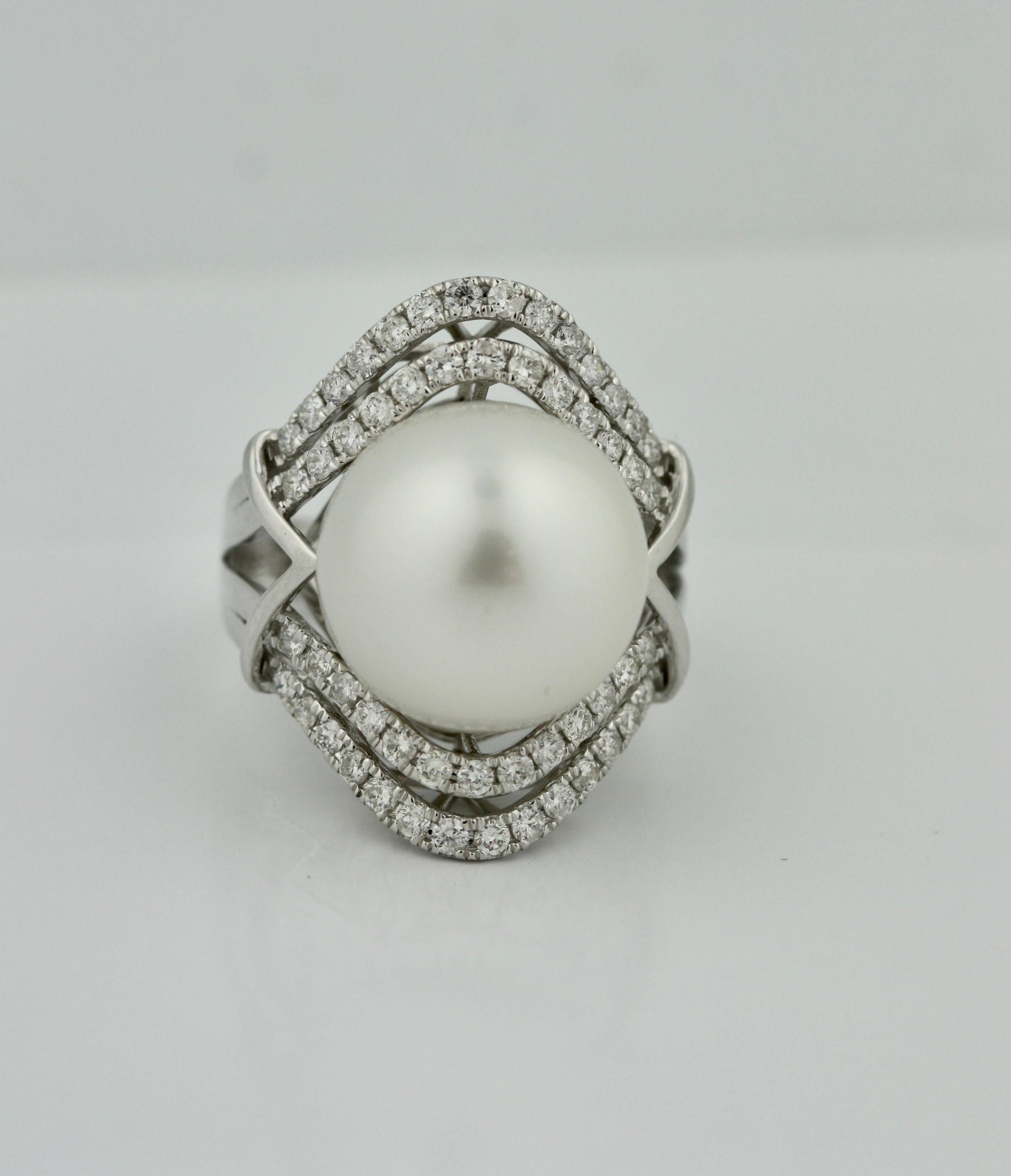 Women's or Men's South Sea Cultured Pearl and Diamond Ring