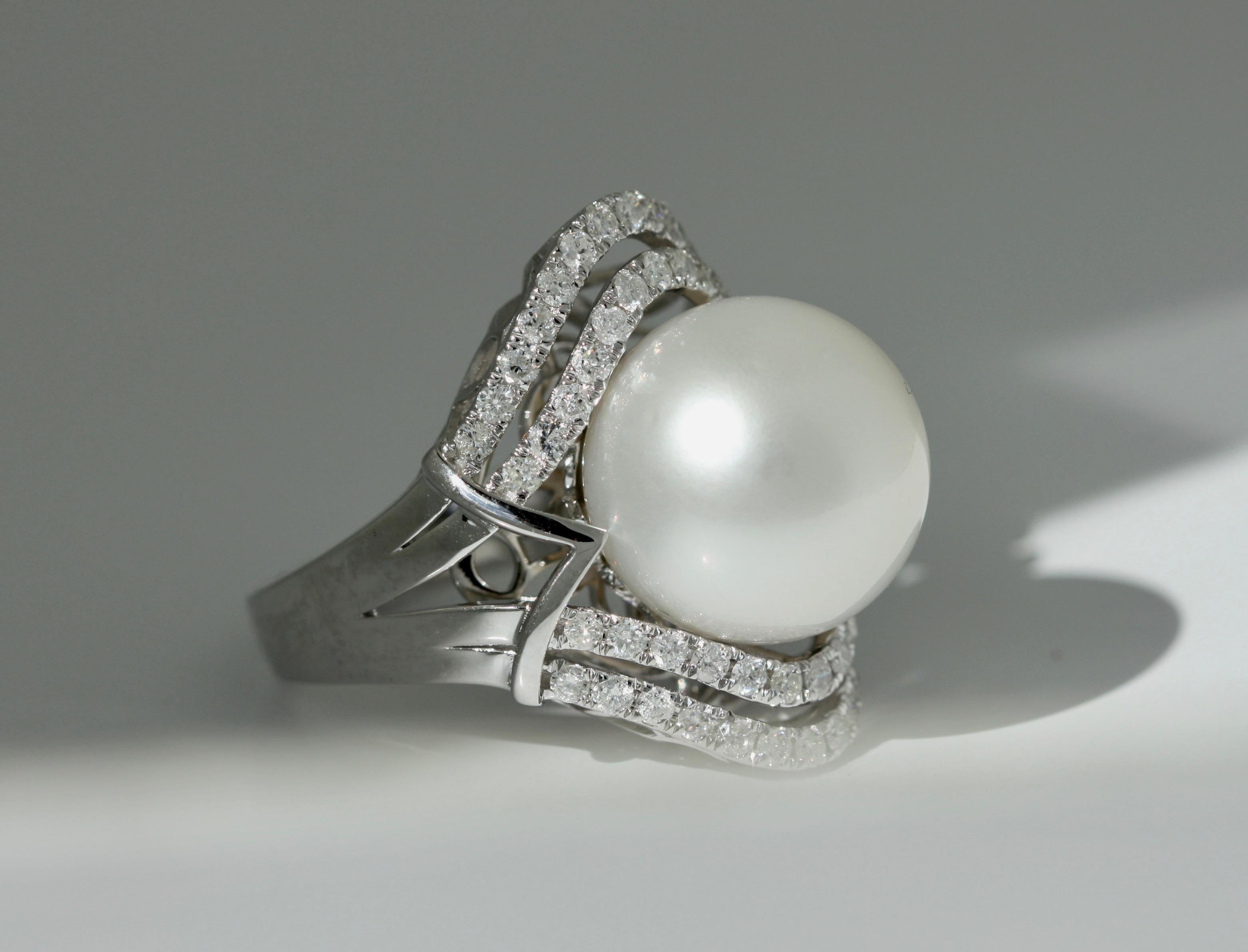 South Sea Cultured Pearl and Diamond Ring 1