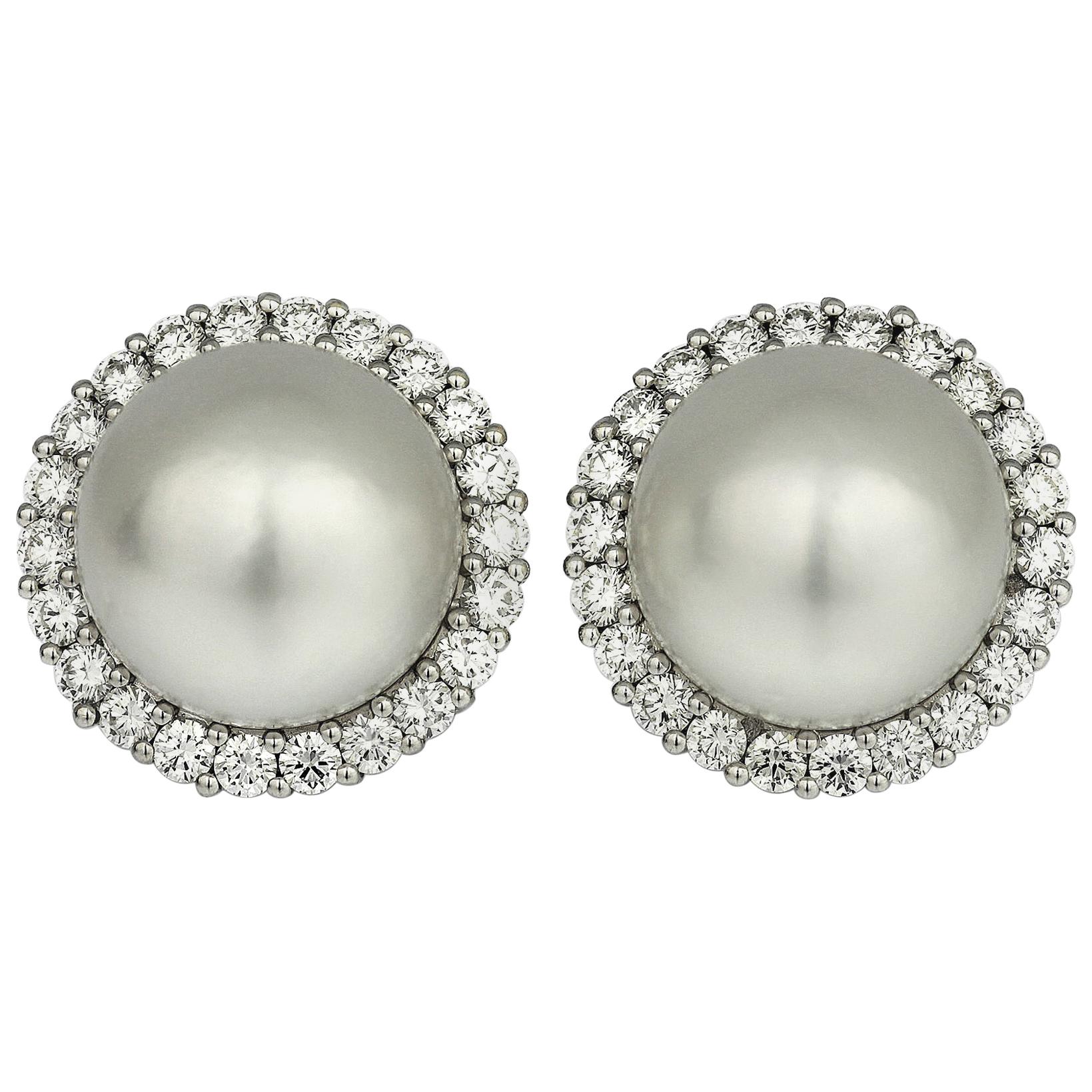 South Sea Cultured-Pearl and Diamonds Cluster, Clip-On Earrings