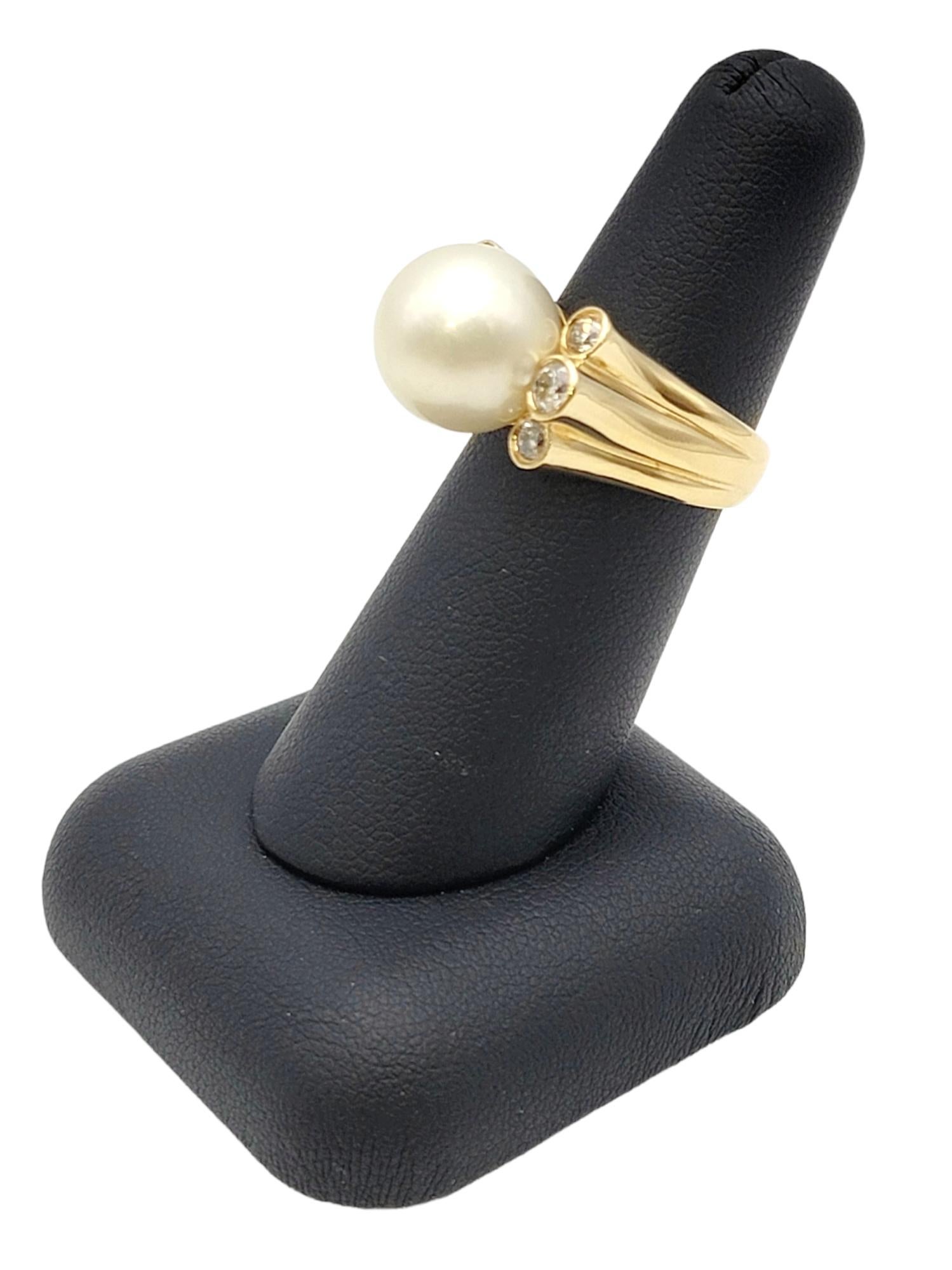 South Sea 12mm Cultured Pearl and Bezel Set Diamond Ring in 18 Yellow Gold  For Sale 3
