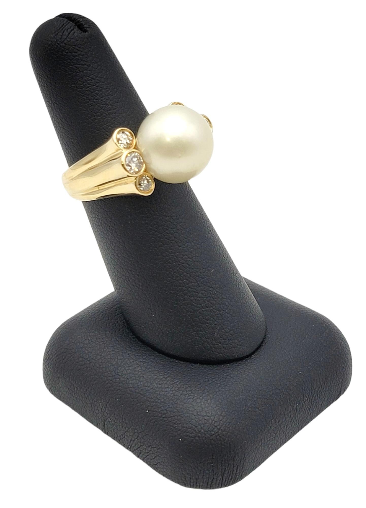 South Sea 12mm Cultured Pearl and Bezel Set Diamond Ring in 18 Yellow Gold  For Sale 4