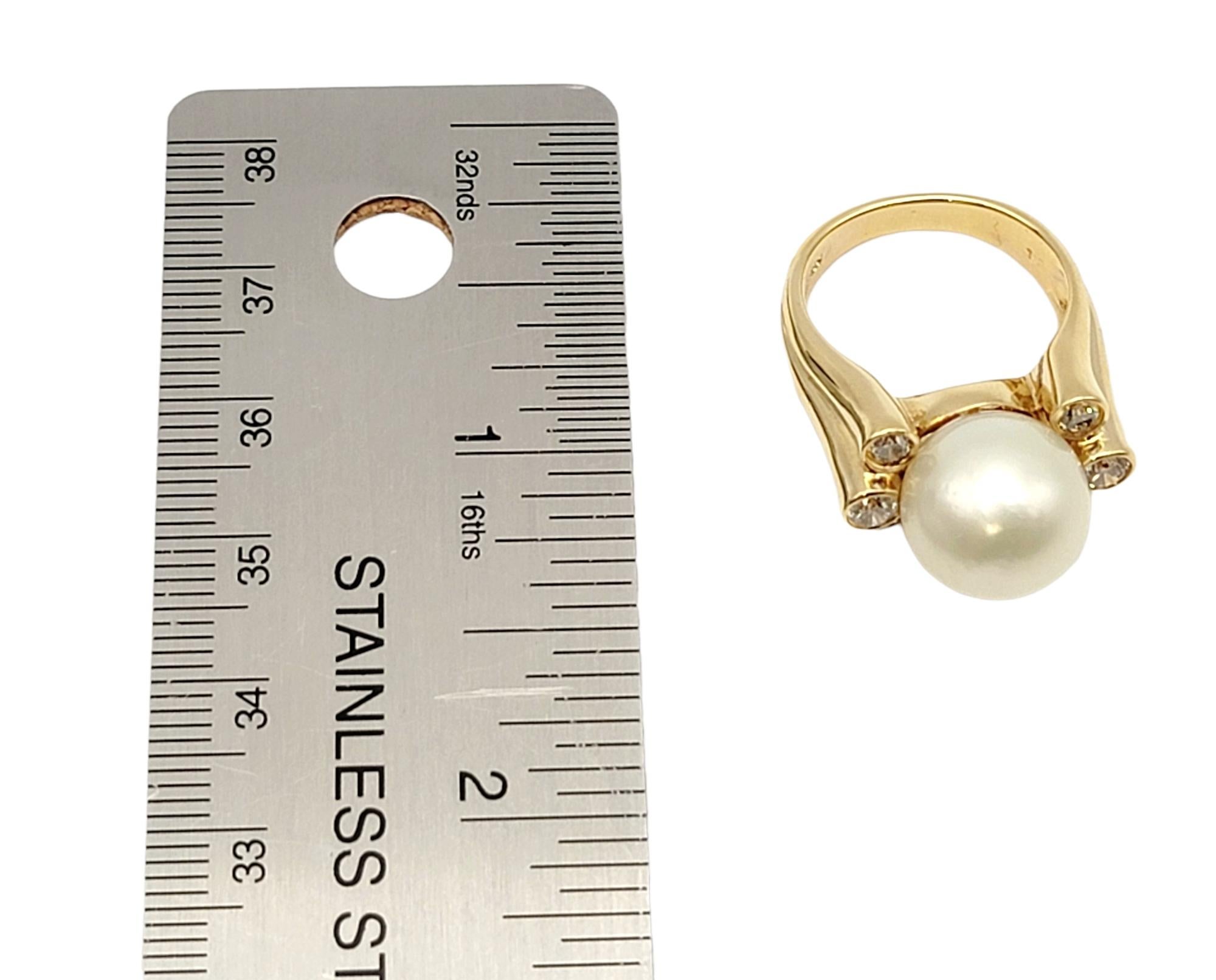 South Sea 12mm Cultured Pearl and Bezel Set Diamond Ring in 18 Yellow Gold  For Sale 6