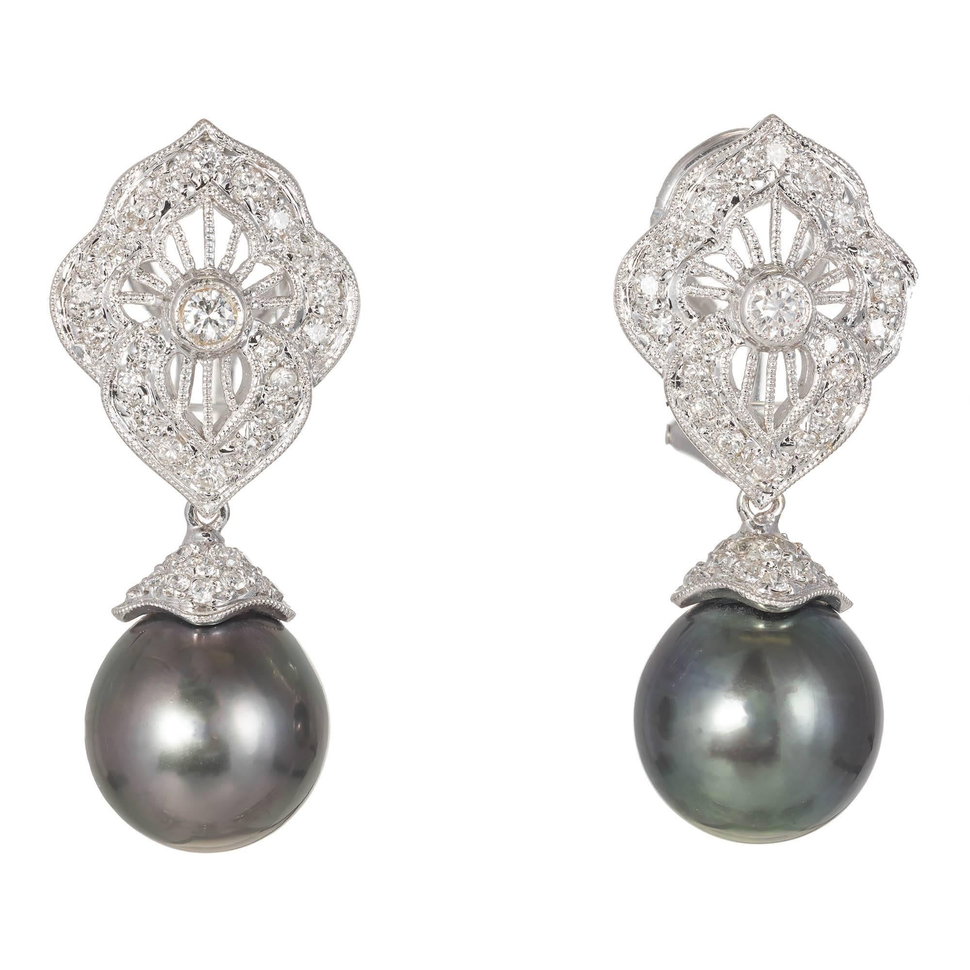 South Sea Cultured Pearl Diamond Gold Dangle Earrings