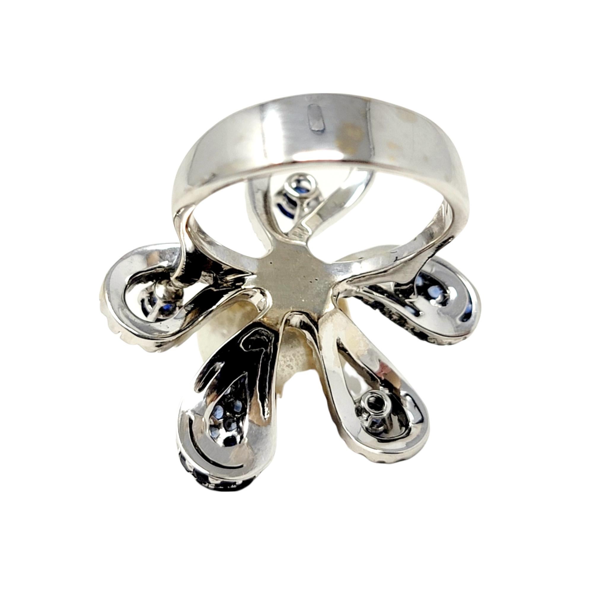 South Sea Cultured Pearl Flower Cocktail Ring with Diamond and Sapphire Petals For Sale 2