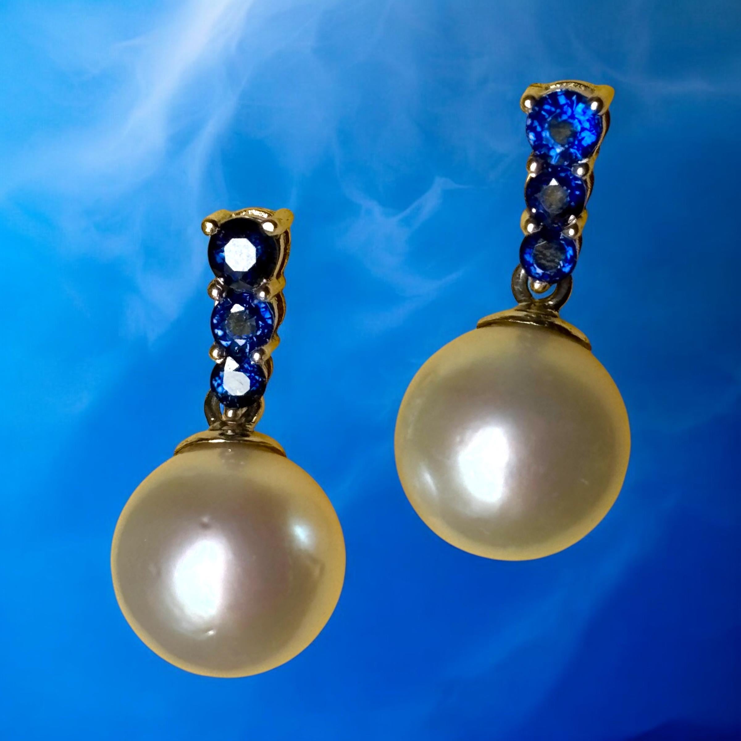 South Sea Cultured Pearl GIA Certified & Blue Sapphire Earrings For Sale 9