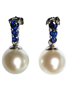 South Sea Cultured Pearl GIA Certified & Blue Sapphire Earrings