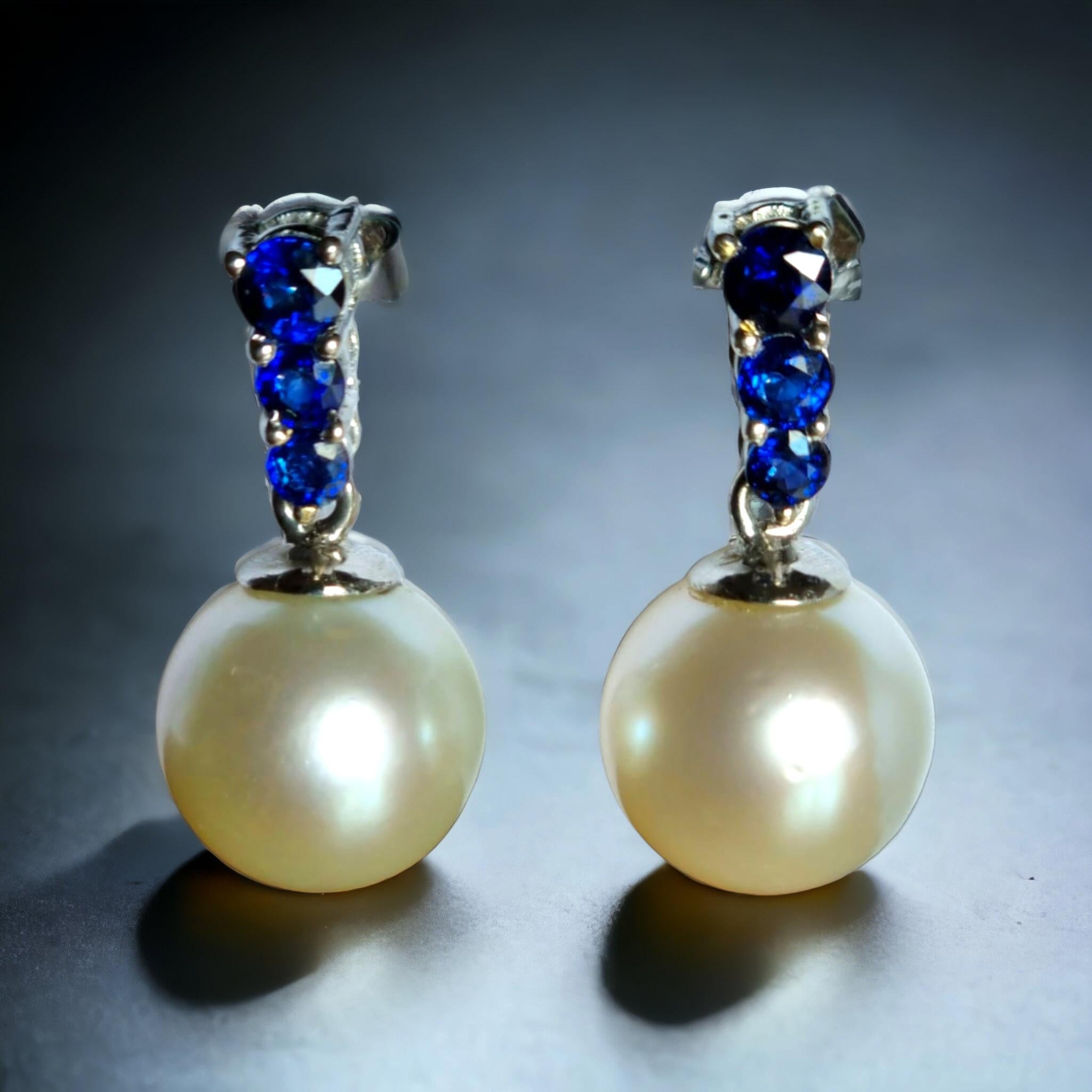 South Sea Cultured Pearl GIA Certified & Blue Sapphire Earrings In Excellent Condition For Sale In OVIEDO, AS