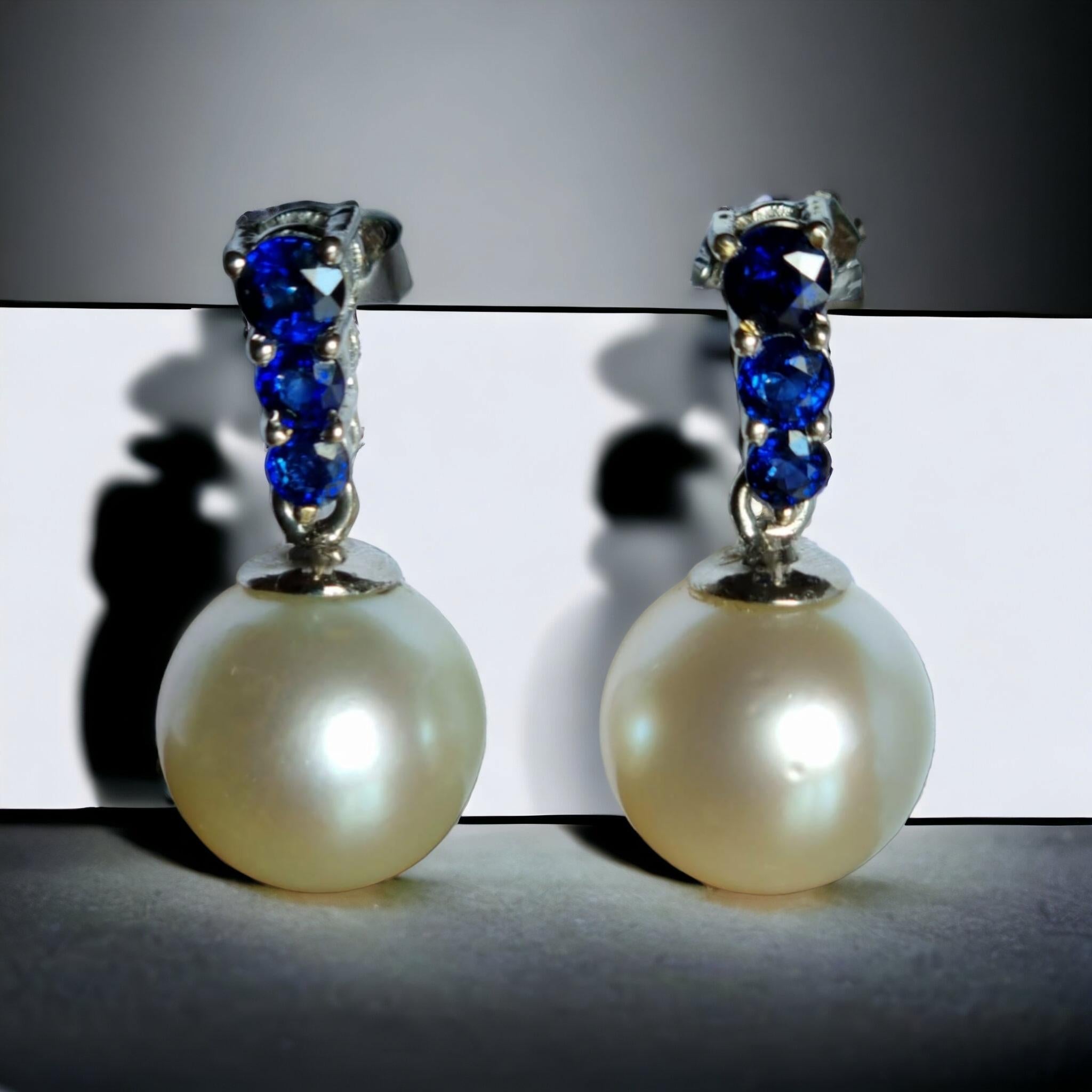 Women's South Sea Cultured Pearl GIA Certified & Blue Sapphire Earrings For Sale