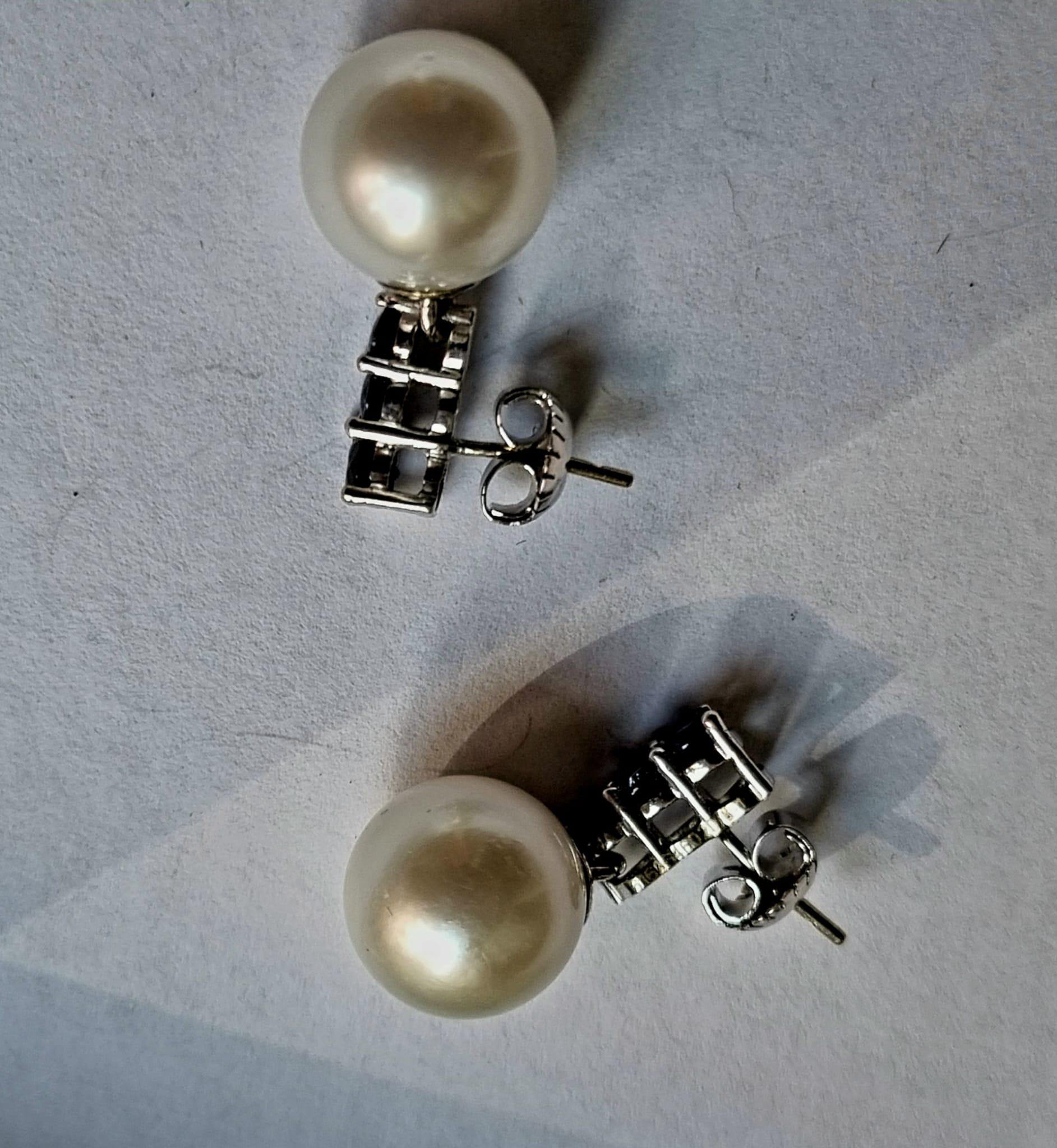 South Sea Cultured Pearl GIA Certified & Blue Sapphire Earrings For Sale 2