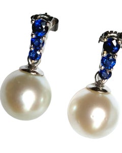 South Sea Cultured Pearl GIA Certified & Blue Sapphire Earrings