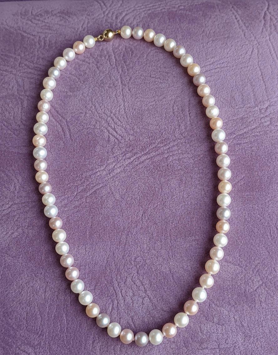 Non taillé Collier de perles en or jaune 14 carats de 25 pouces en vente