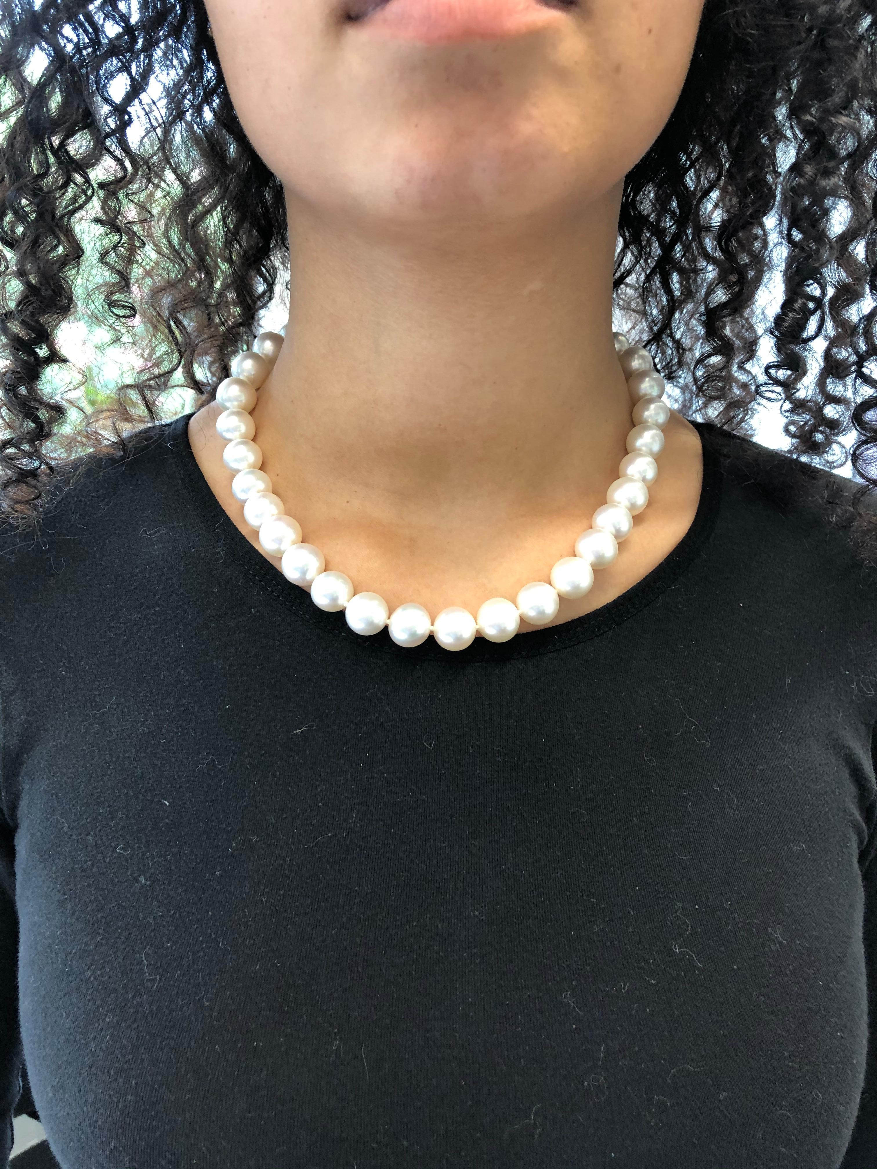Bead South Sea Cultured Pearl Necklace with Clasp in 18 Karat White and Rose Gold For Sale