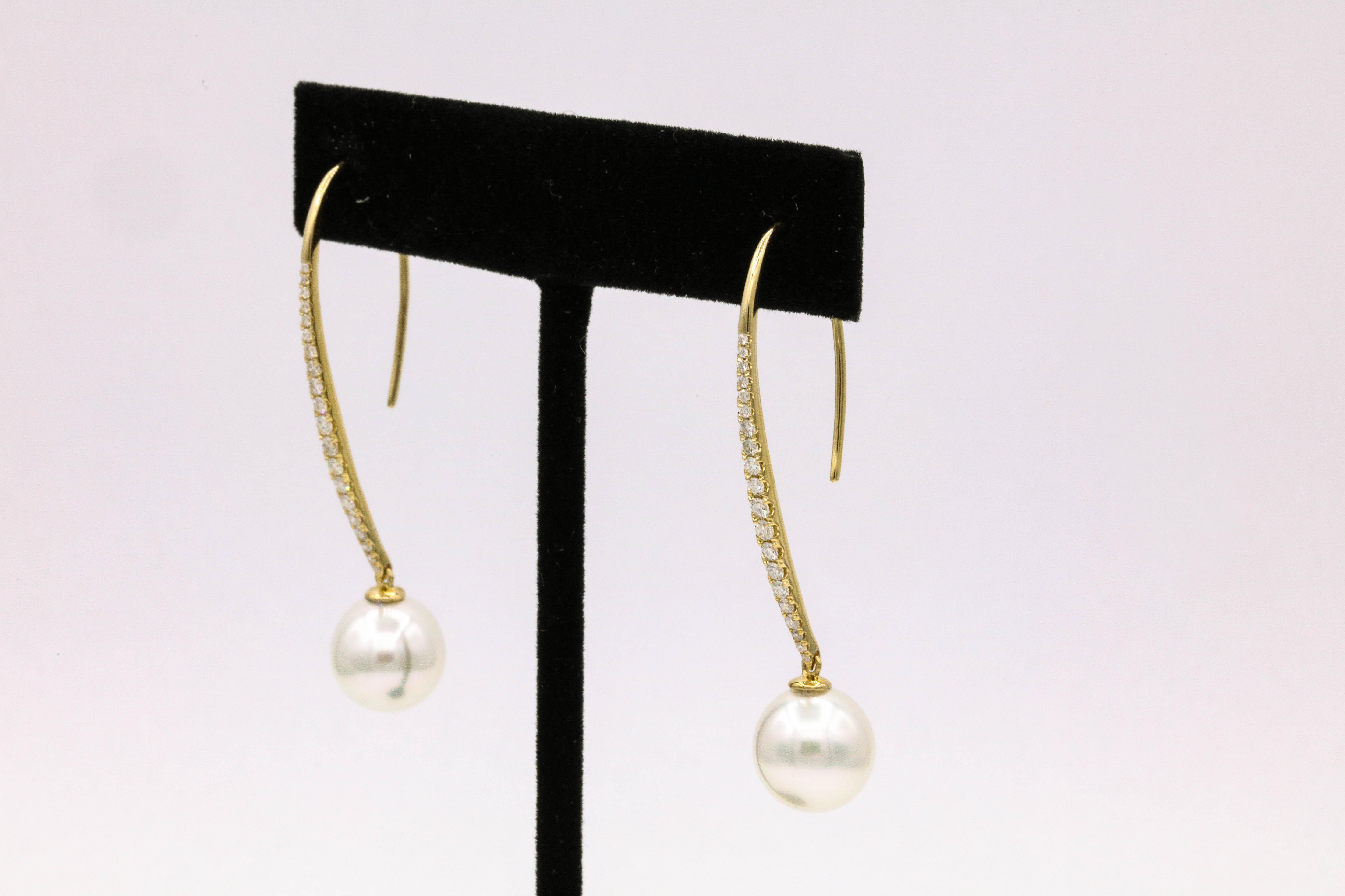 Women's South Sea Diamond Drop Earrings, 0.57 Carat For Sale