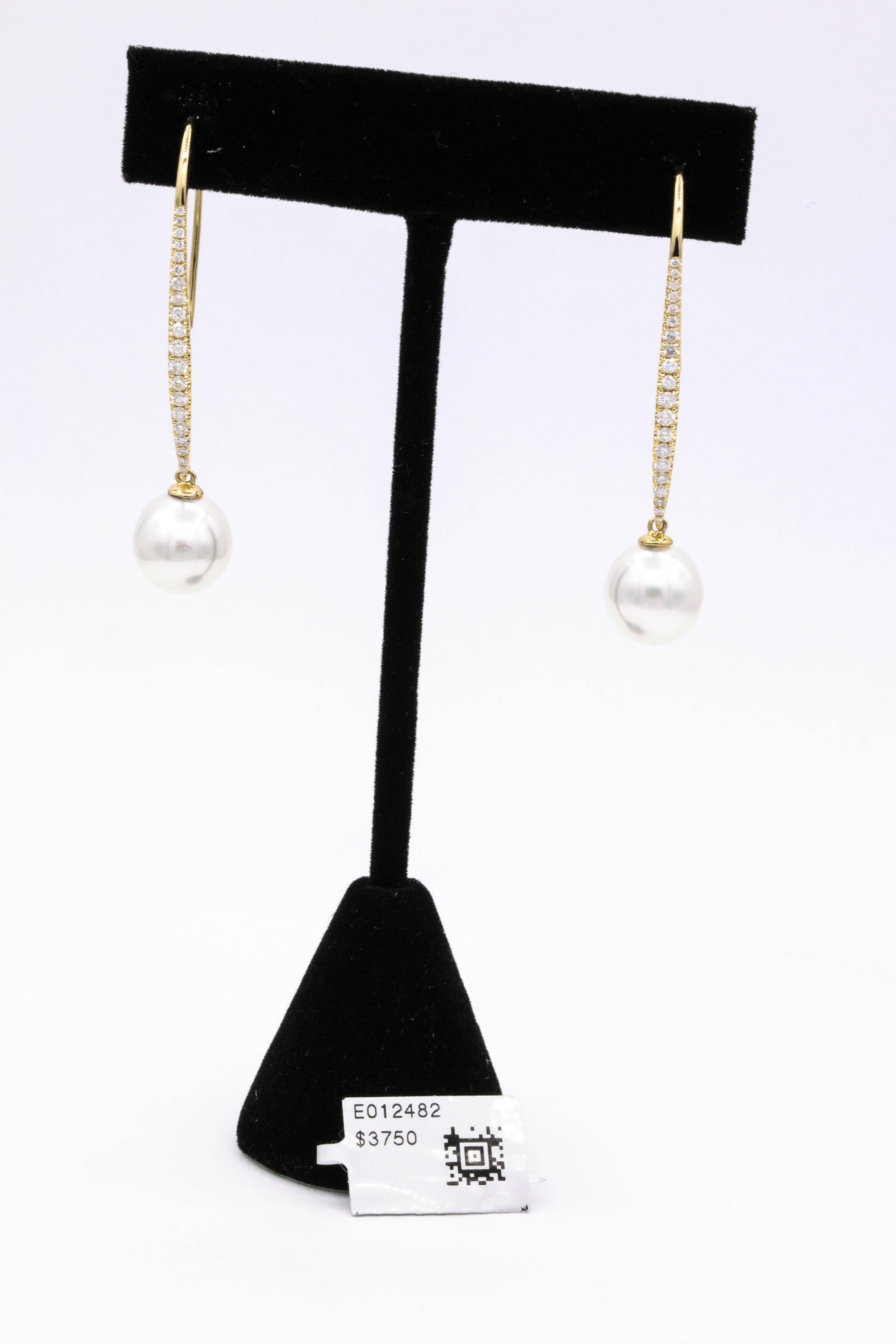 South Sea Diamond Drop Earrings 0.57 Carat 18K White Gold  10-11 MM For Sale 2