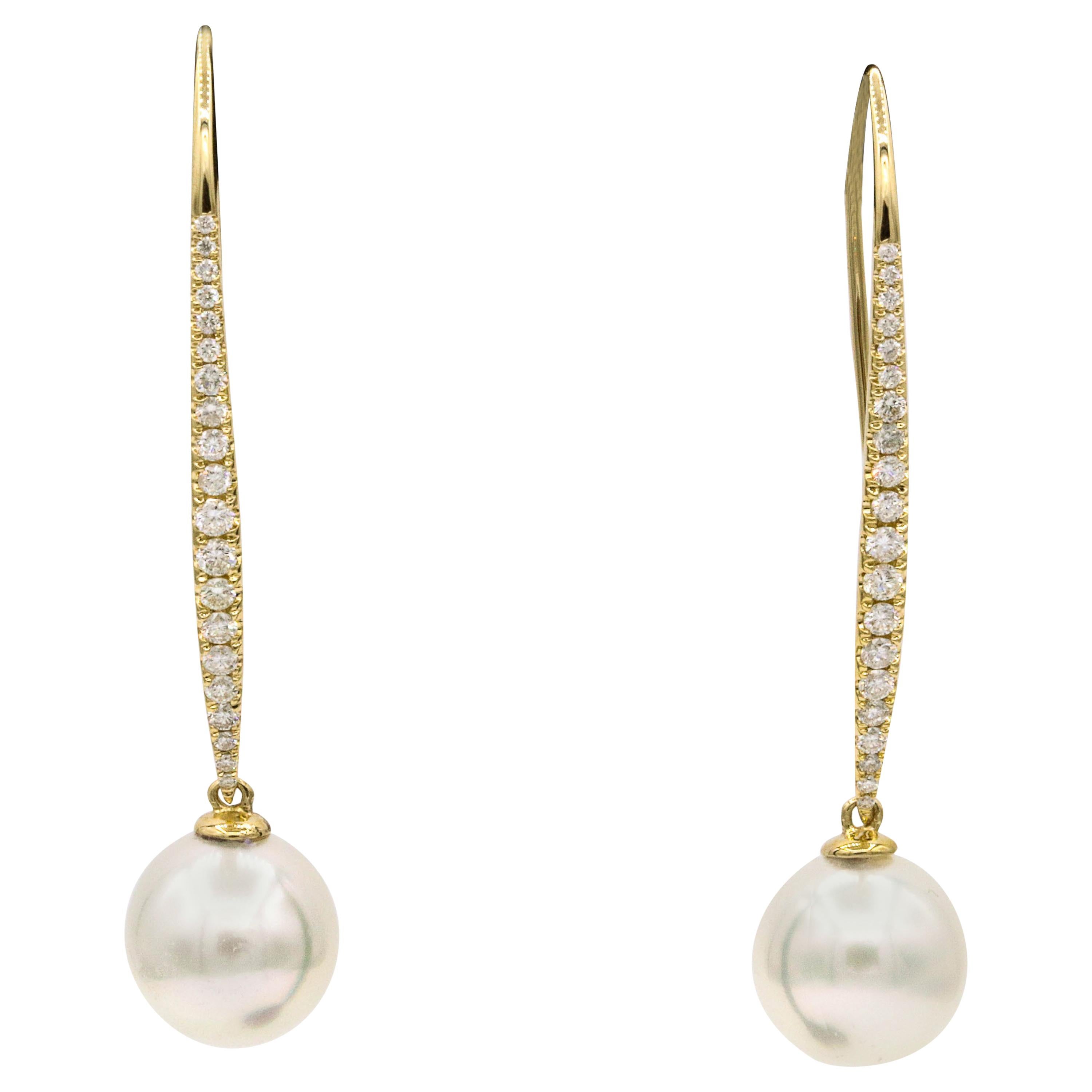 South Sea Diamond Drop Earrings, 0.57 Carat For Sale