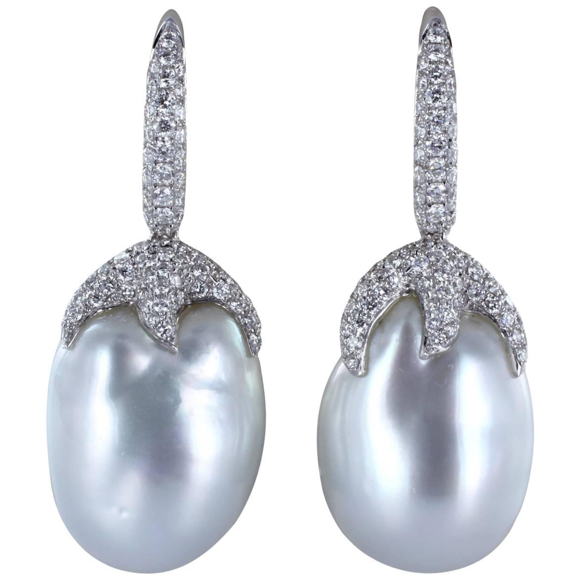 South Sea Diamond Drop Earrings For Sale