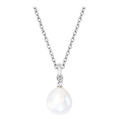 South Sea Drop Pearl and Diamond Pendant Necklace with 14k Gold Adjustable Chain