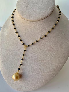 South Sea Golden Pearl and Black Spinel Necklace 22 Karat Gold
