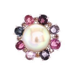 South Sea Golden Pearl, Burmese Multicolored Spinel, and Brown Diamond Ring