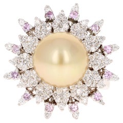 South Sea Golden Pearl Diamond 14 Karat White Gold Ring