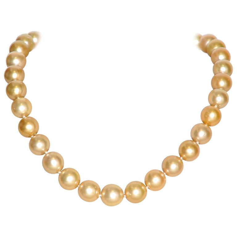 South Sea Golden Pearls and Yellow Gold 18 Karat Clasp Beaded Necklace ...