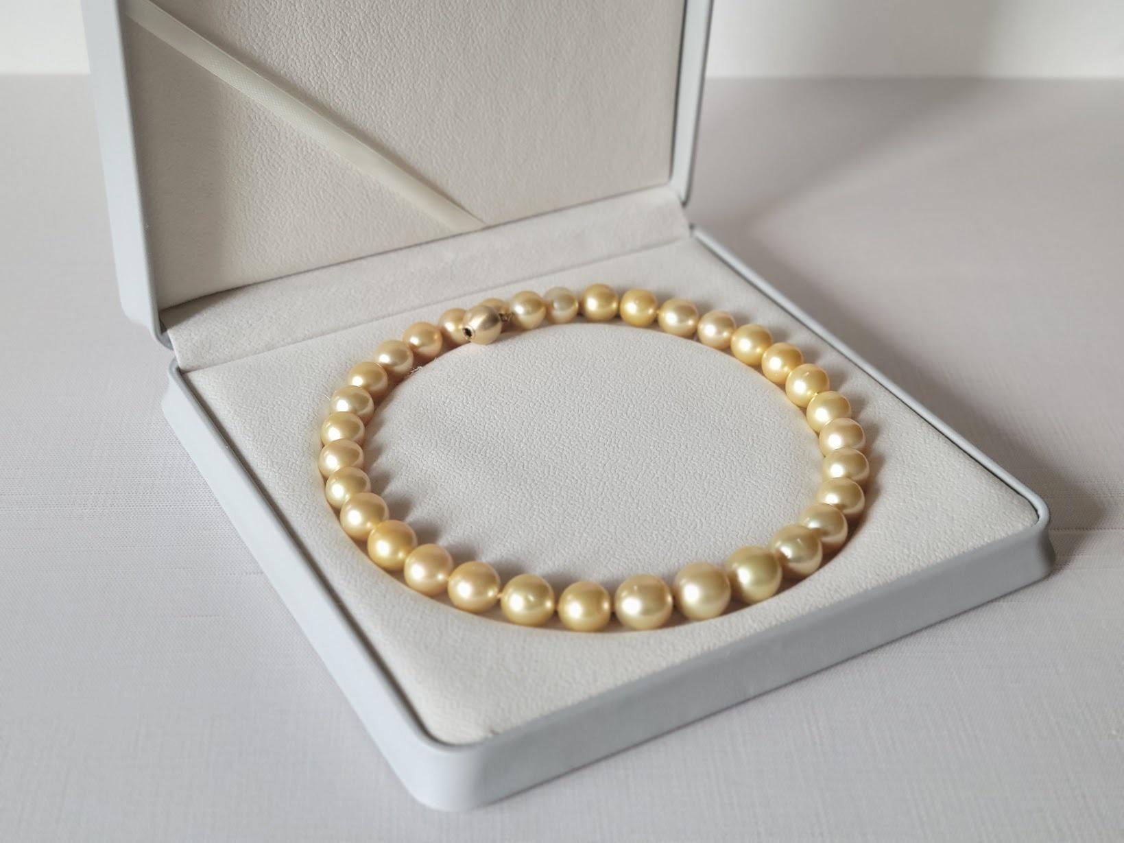 South Sea Golden Pearls Necklace with 14K Gold Clasp For Sale 5