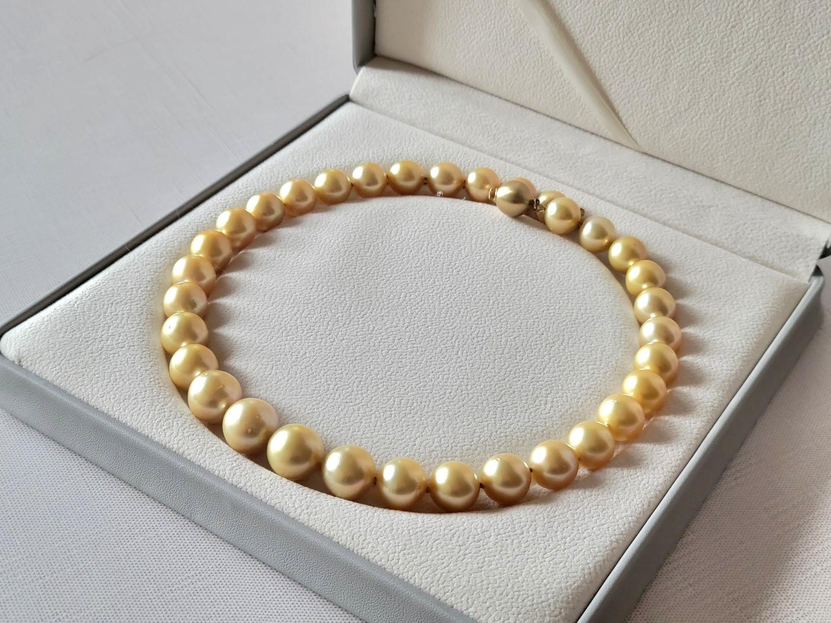 South Sea Golden Pearls Necklace with 14K Gold Clasp For Sale 6