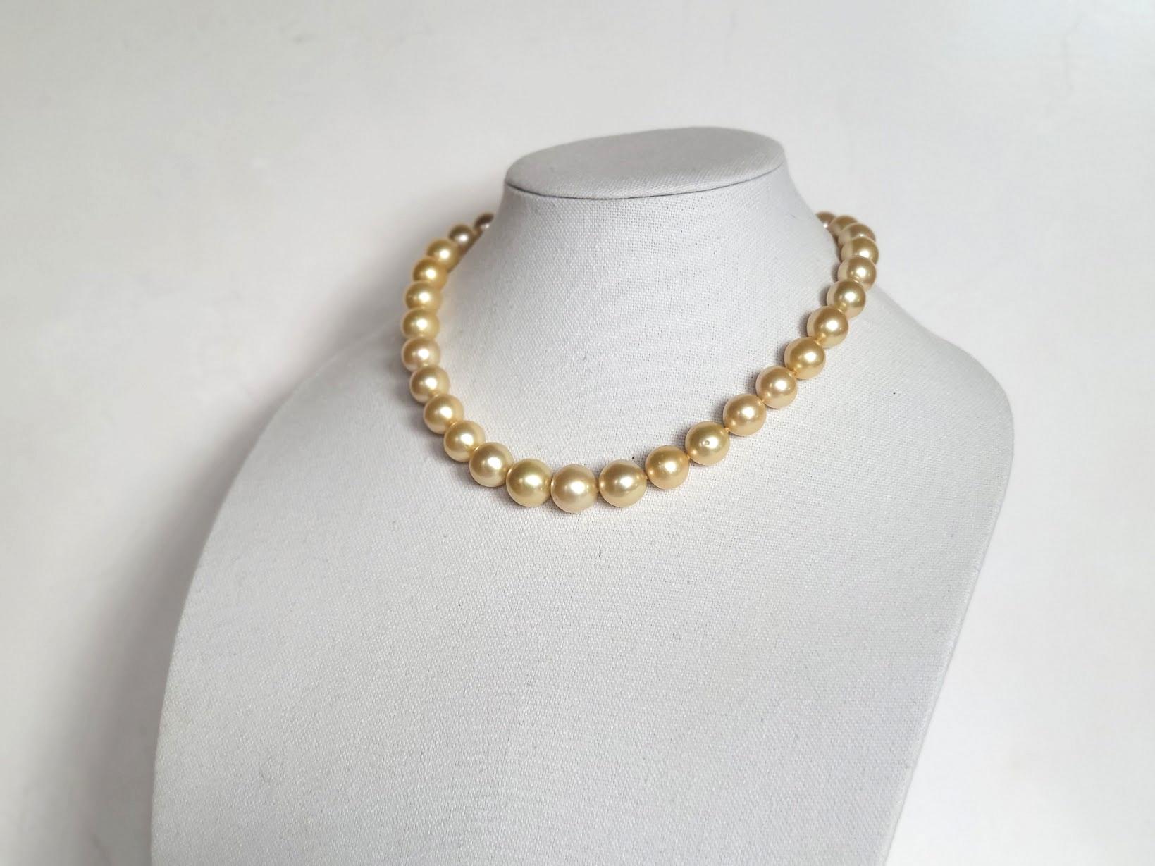 South Sea Golden Pearls Necklace with 14K Gold Clasp For Sale 2