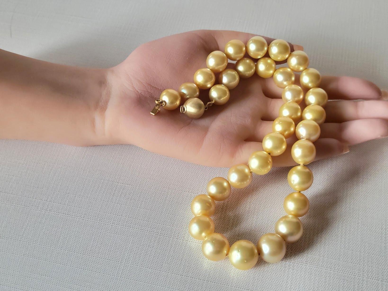 South Sea Golden Pearls Necklace with 14K Gold Clasp For Sale 3