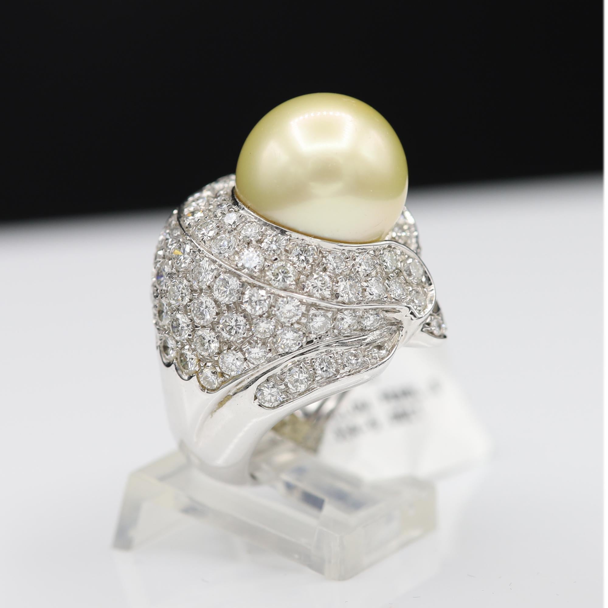 South Sea Golden/Yellow Pearl and Diamond Ring Pearl Large Cocktail Ring 3