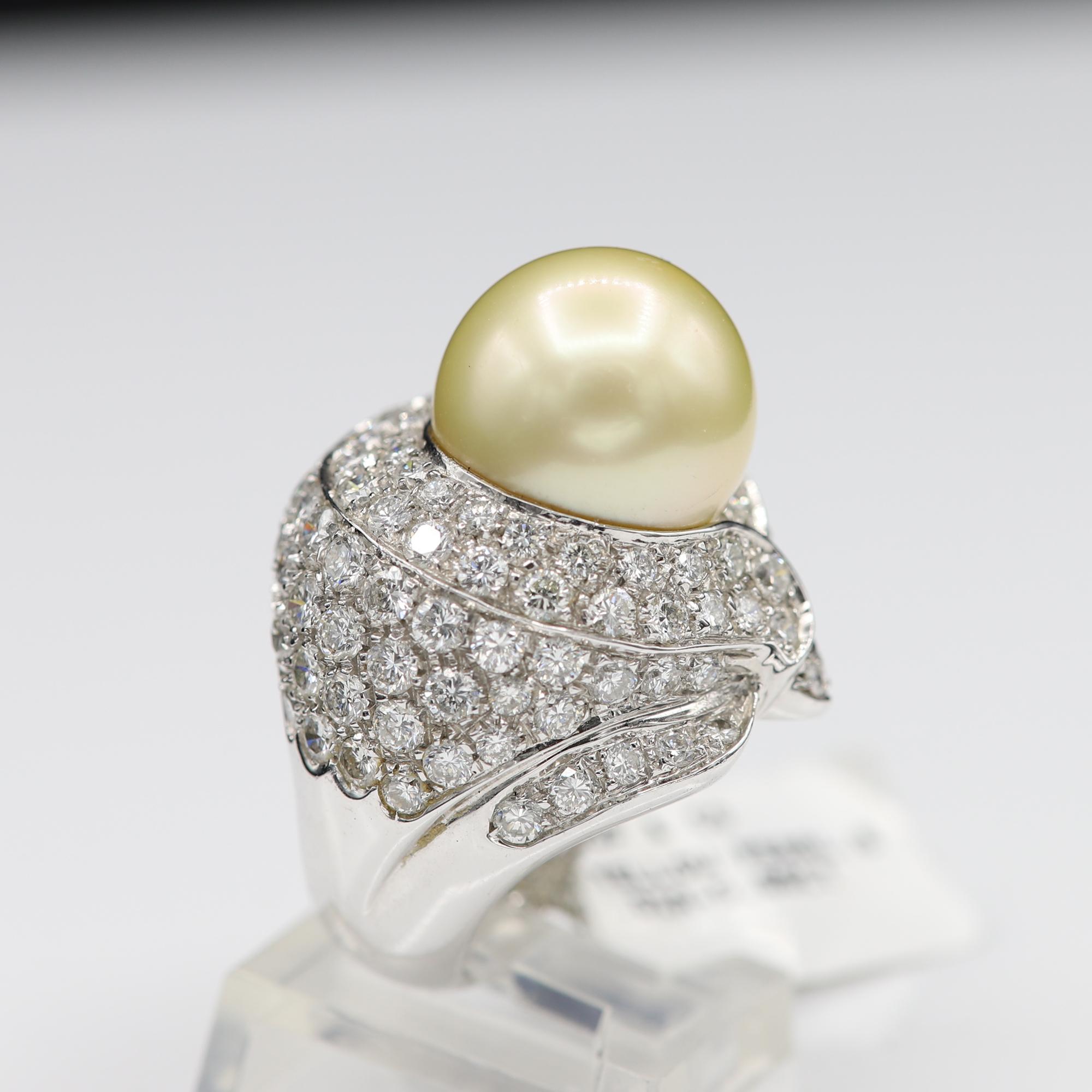 Women's South Sea Golden/Yellow Pearl and Diamond Ring Pearl Large Cocktail Ring
