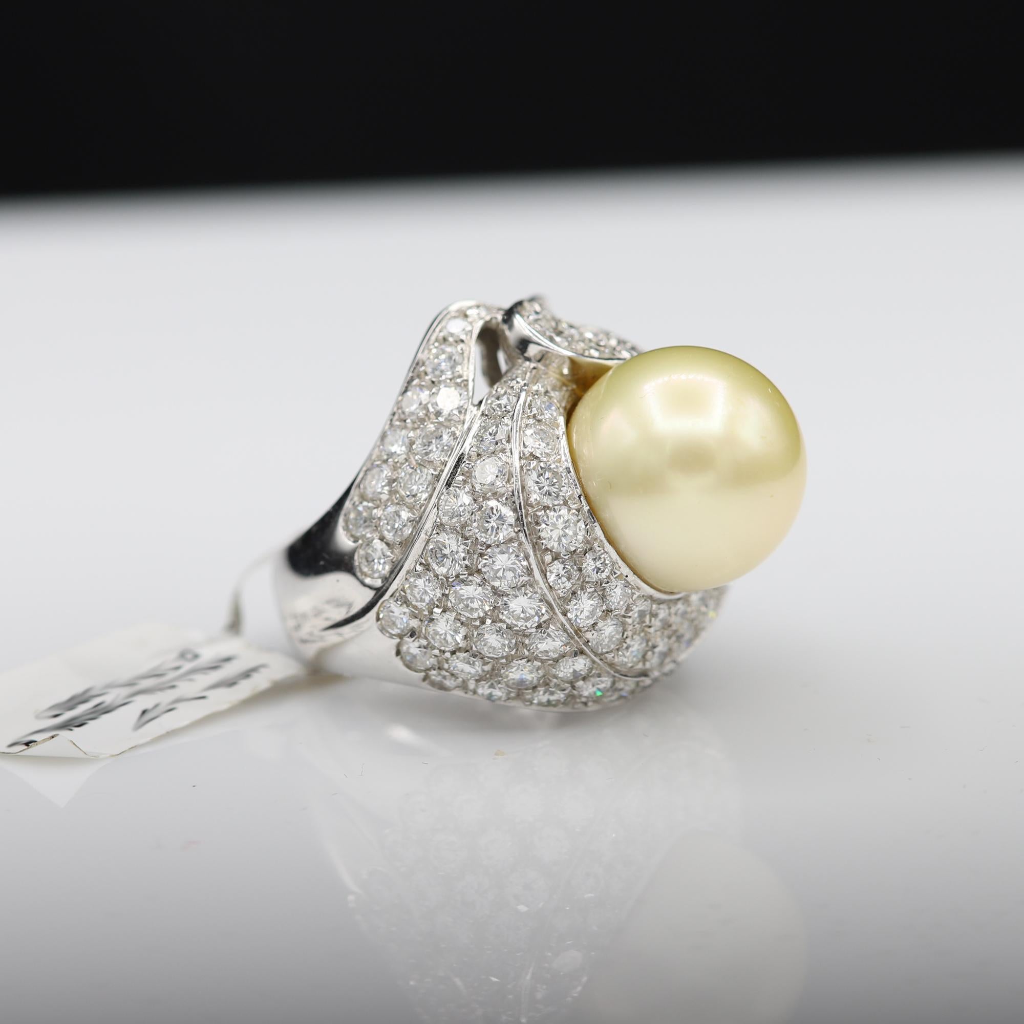South Sea Golden/Yellow Pearl and Diamond Ring Pearl Large Cocktail Ring 1
