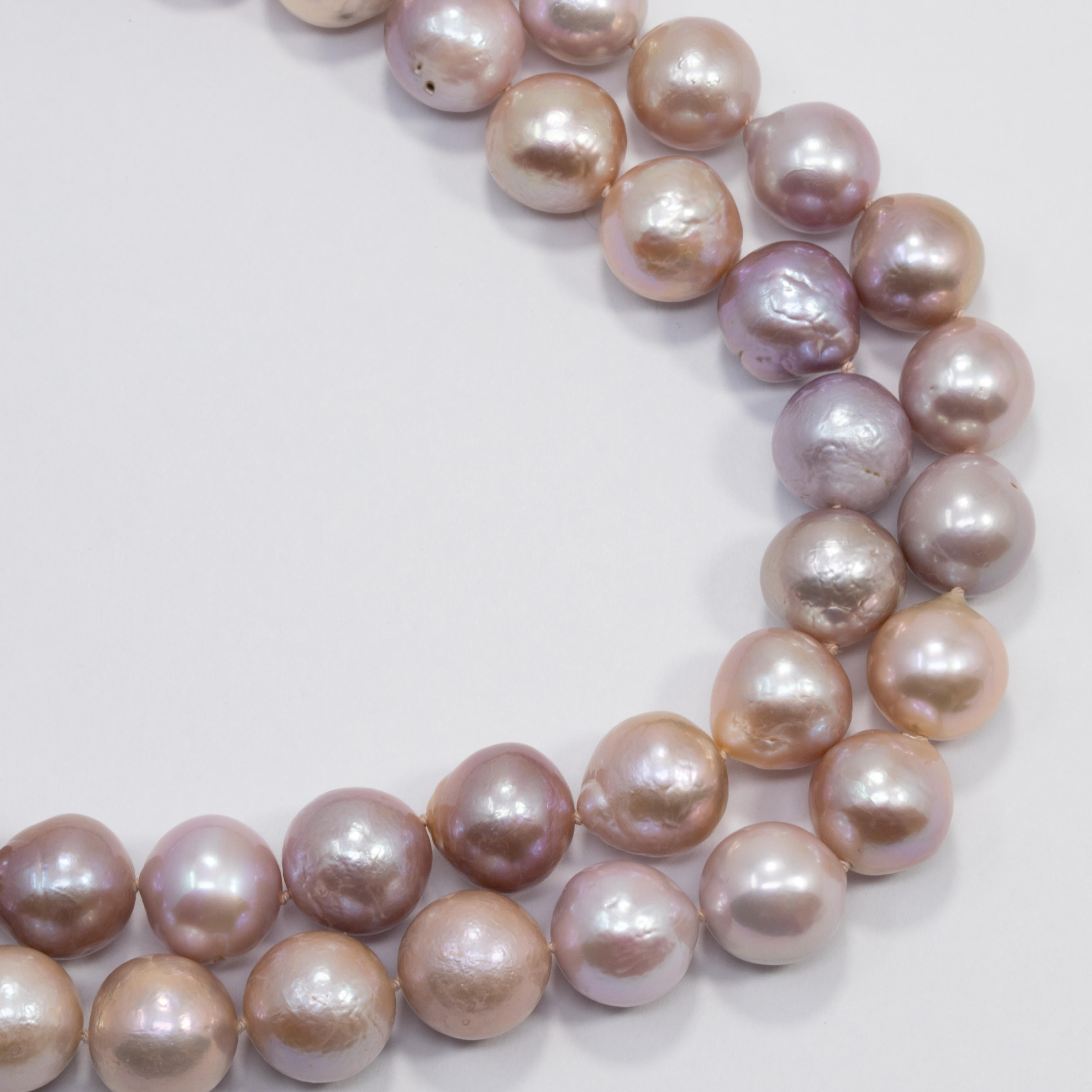 South Sea Graduated Baroque Pearl Long Necklace, Sterling Silver Clasp, 98cm In Excellent Condition For Sale In Milford, DE