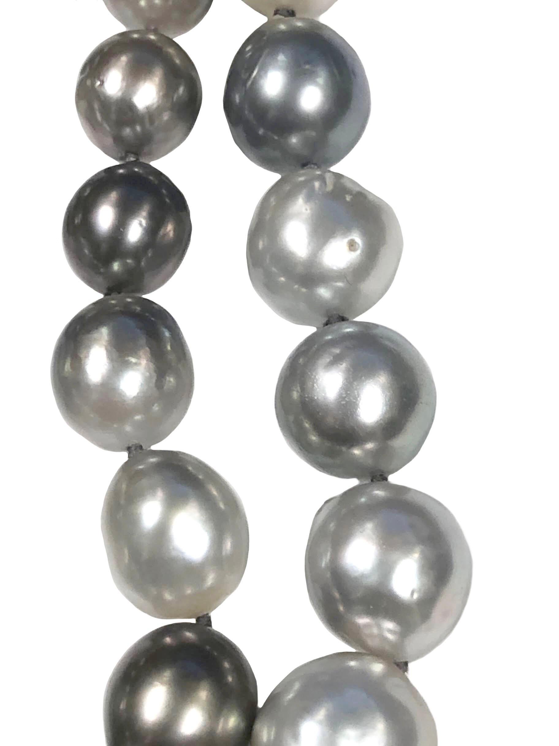 South Sea Gray Tahitian Large Baroque Pearls Necklace or 2 Chokers For Sale 2