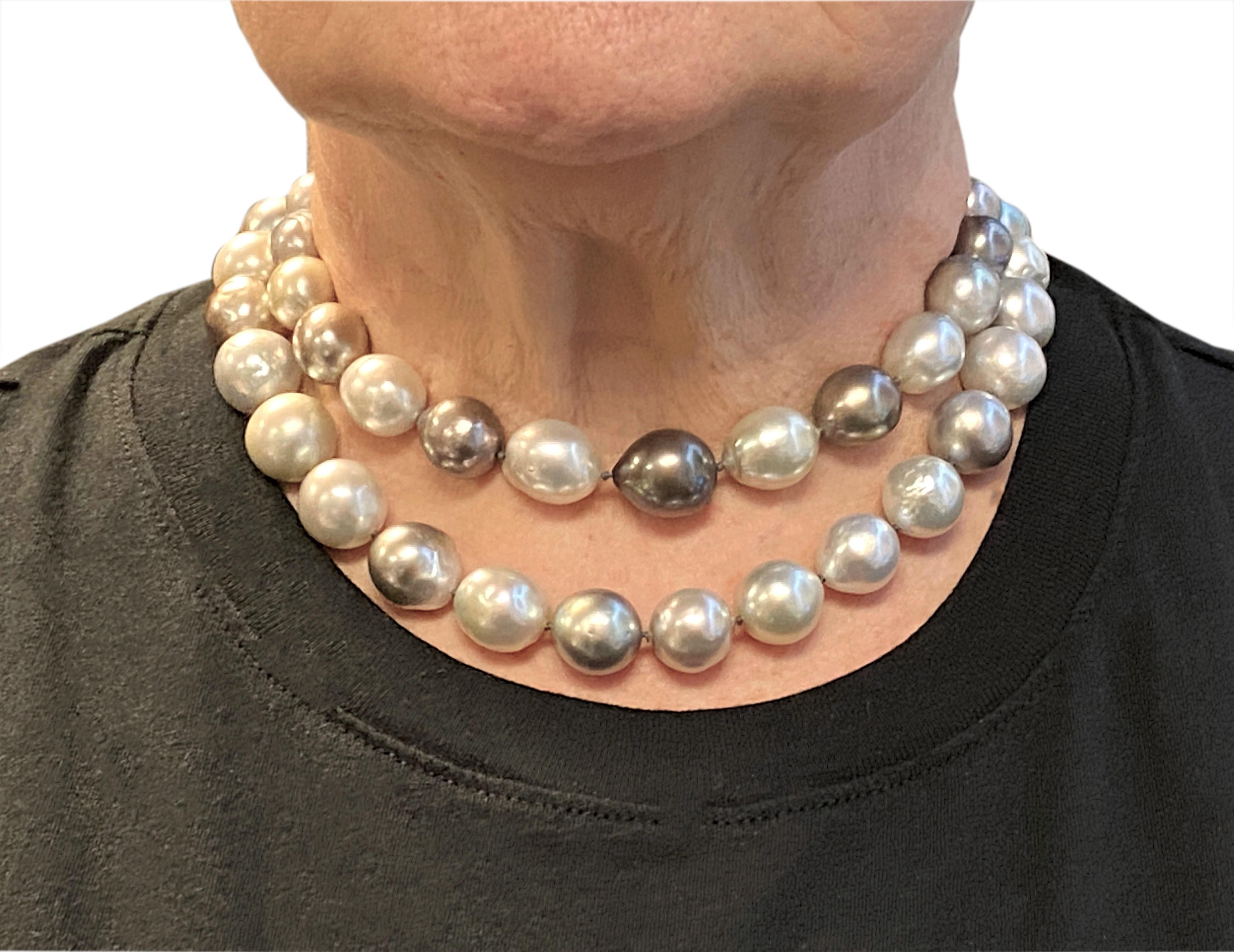 Südseegraue Tahiti-Perlen-Halskette oder 2 Chokers mit großen Barockperlen im Angebot 6