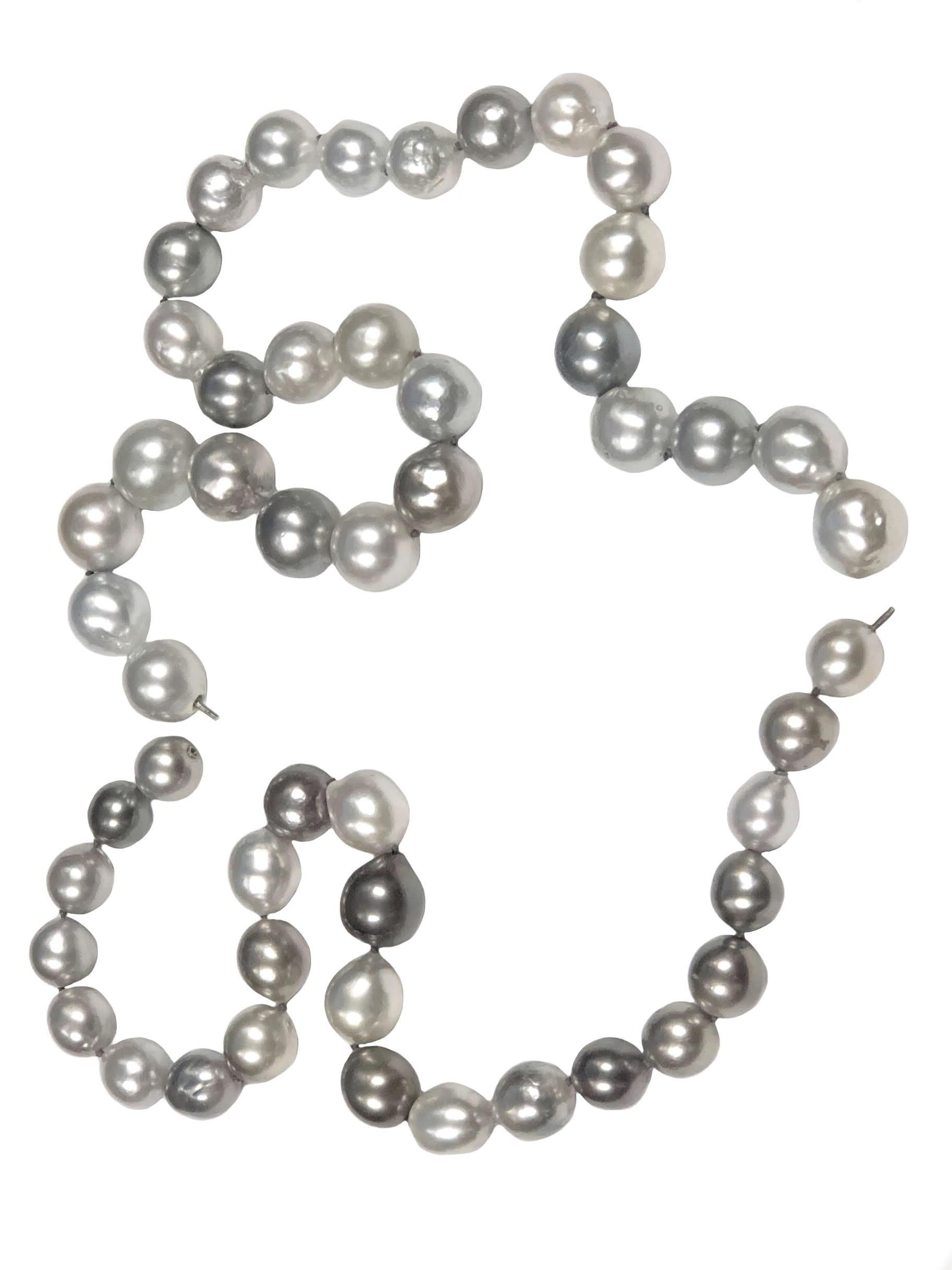 Oval Cut South Sea Gray Tahitian Large Baroque Pearls Necklace or 2 Chokers For Sale