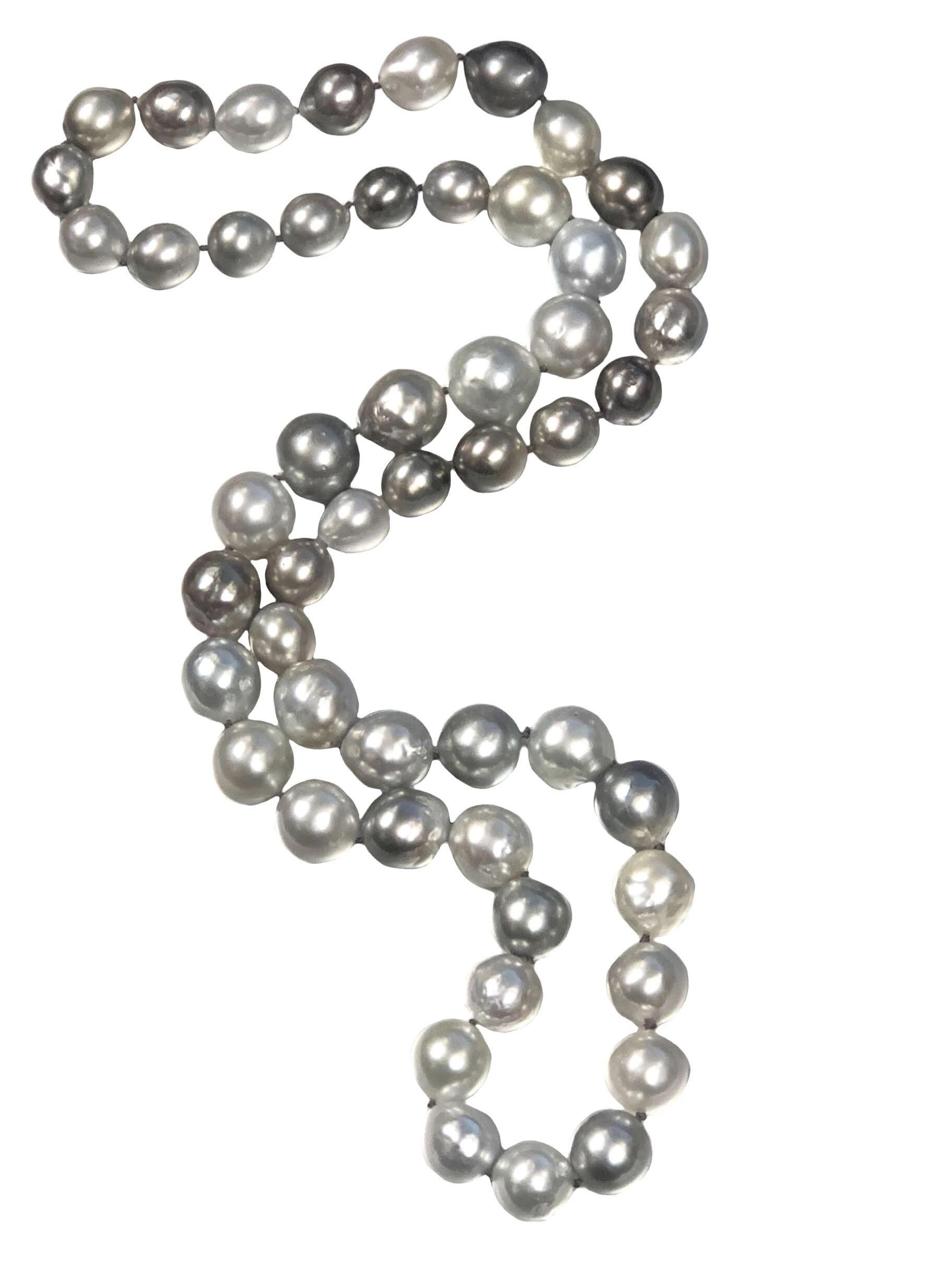 South Sea Gray Tahitian Large Baroque Pearls Necklace or 2 Chokers In Excellent Condition For Sale In Chicago, IL