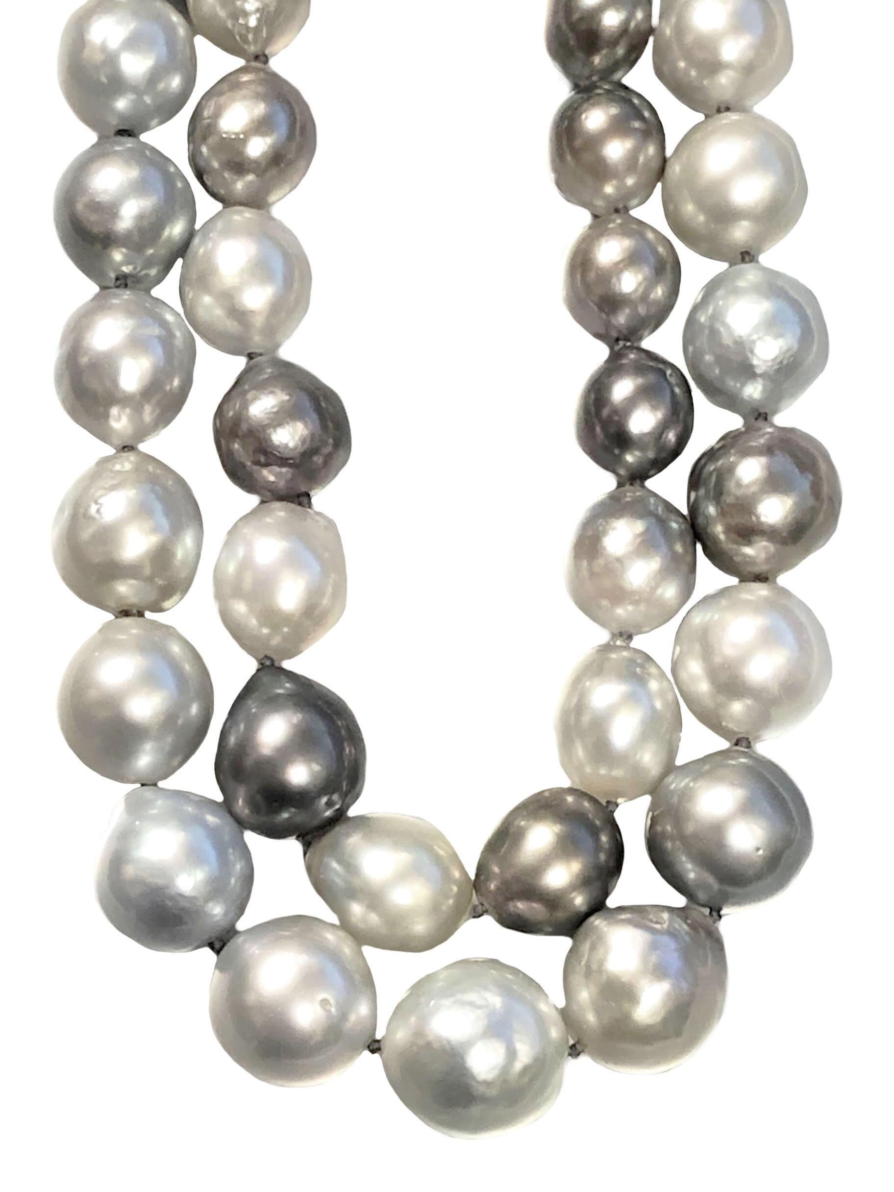 Südseegraue Tahiti-Perlen-Halskette oder 2 Chokers mit großen Barockperlen im Angebot 3
