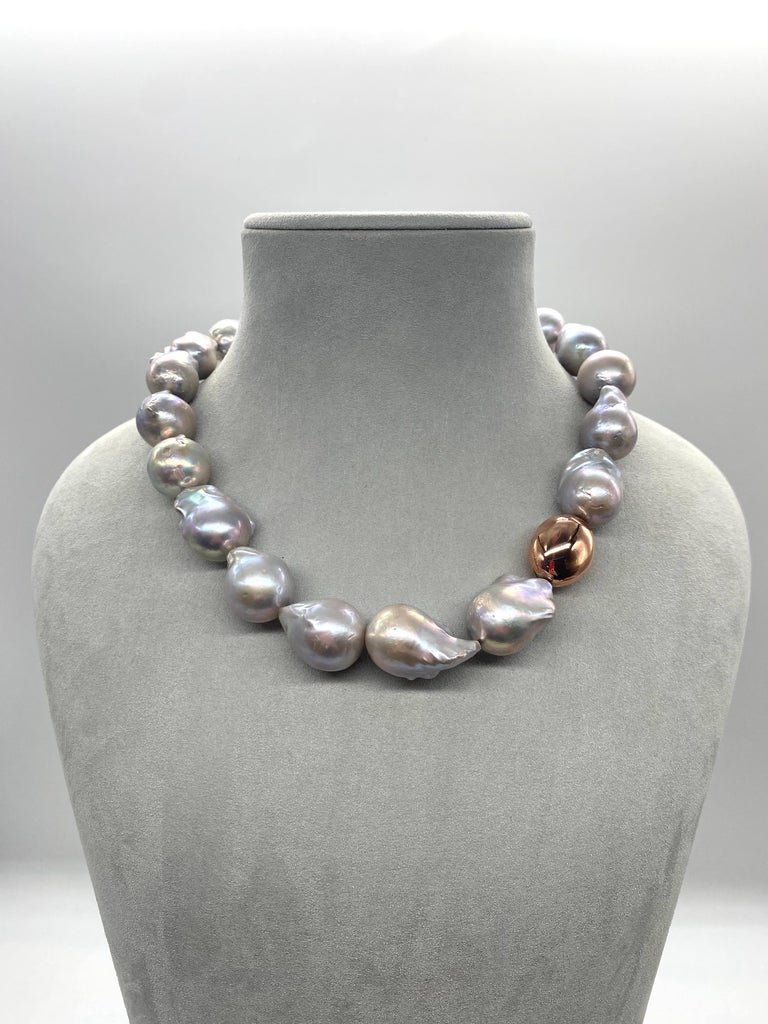 South Sea Grey Baroque Pearl with One Pink Gold Necklace For Sale at ...