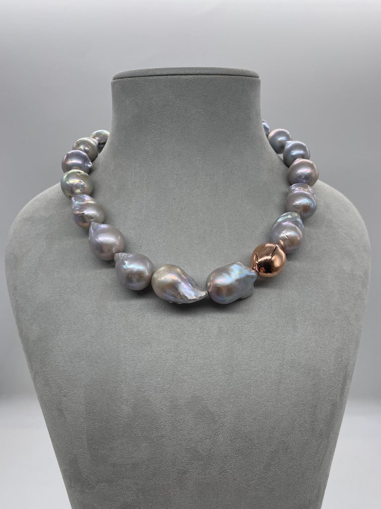 South Sea Grey Baroque Pearl with One Pink Gold Necklace For Sale at ...
