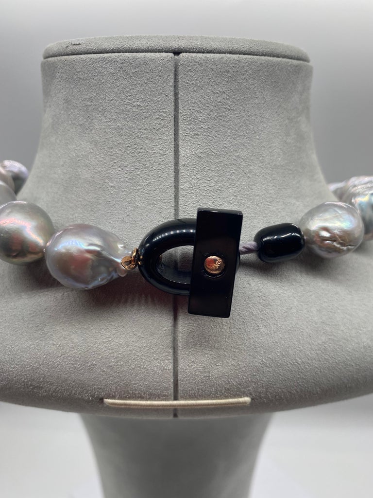 South Sea Grey Baroque Pearl with One Pink Gold Necklace For Sale at ...