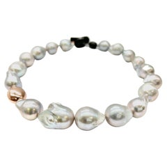 South Sea Grey Baroque Pearl with One Pink Gold Necklace