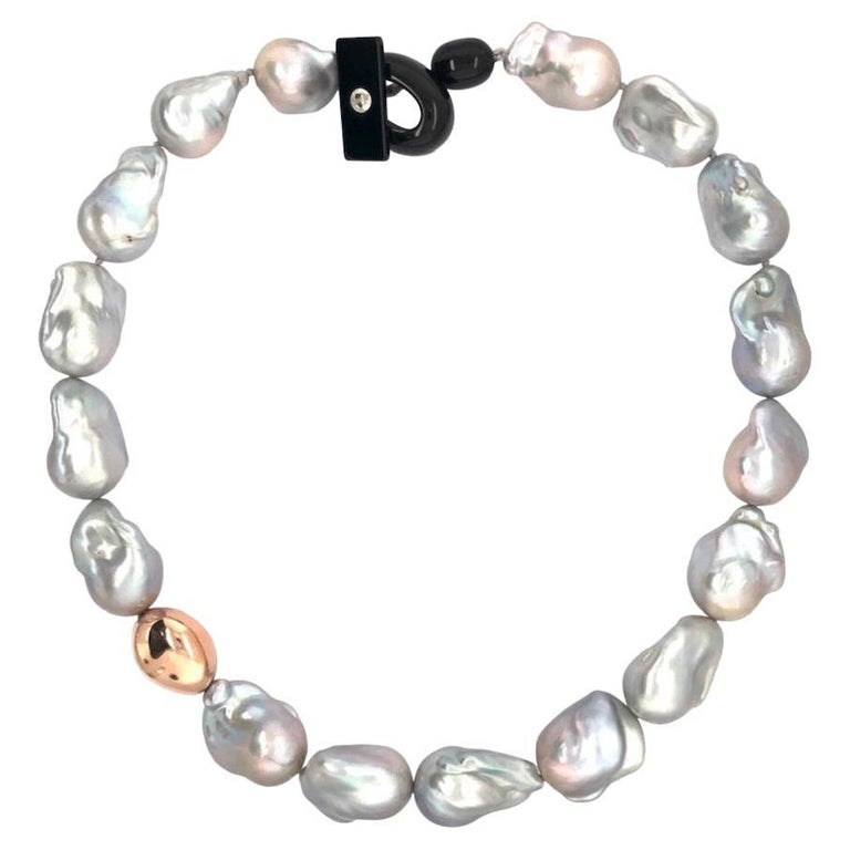 South Sea Grey Baroque Pearl with One Pink Gold Necklace For Sale at ...