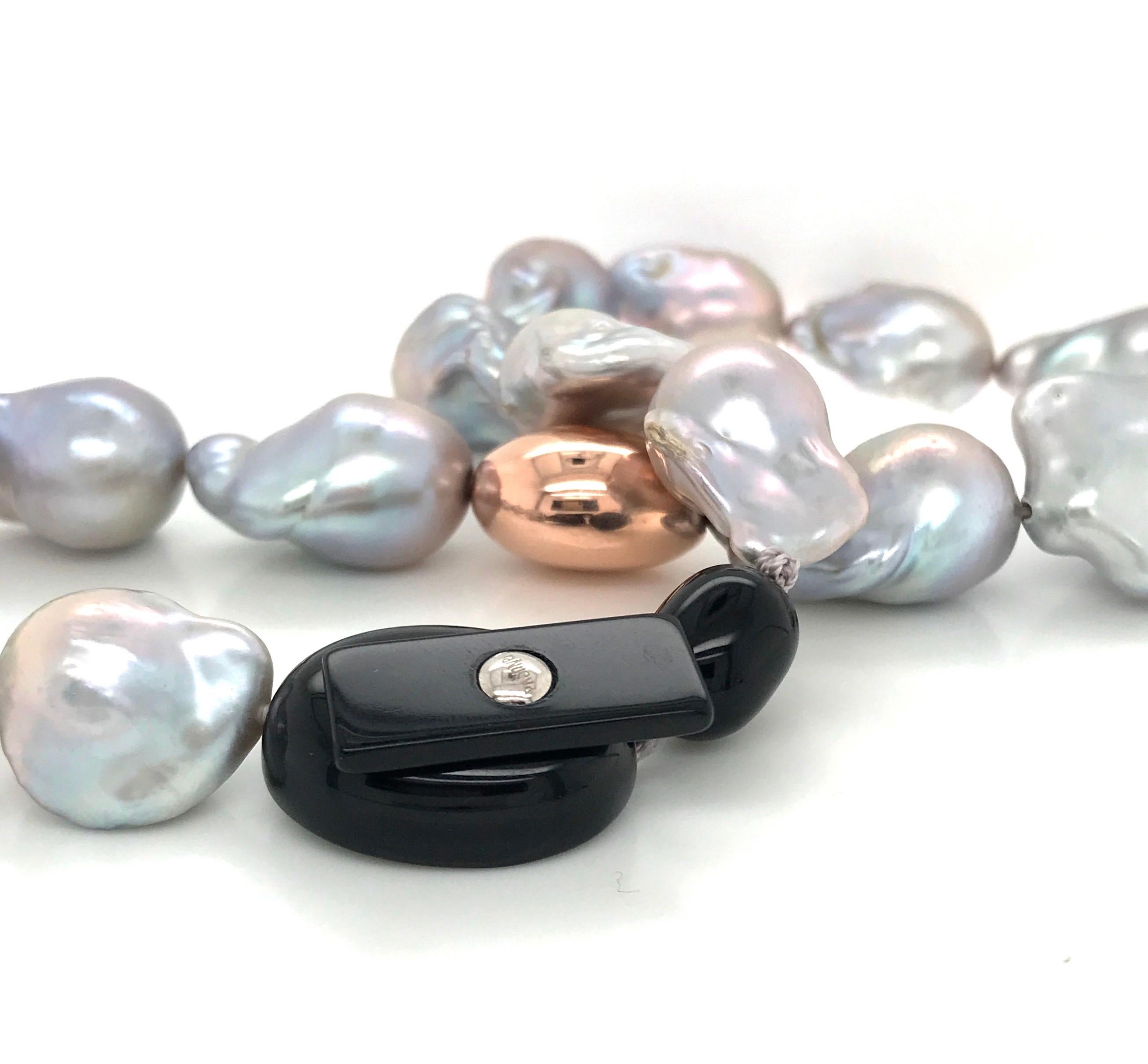 Contemporary South Sea Grey Baroque Pearl with Pink Gold Necklace