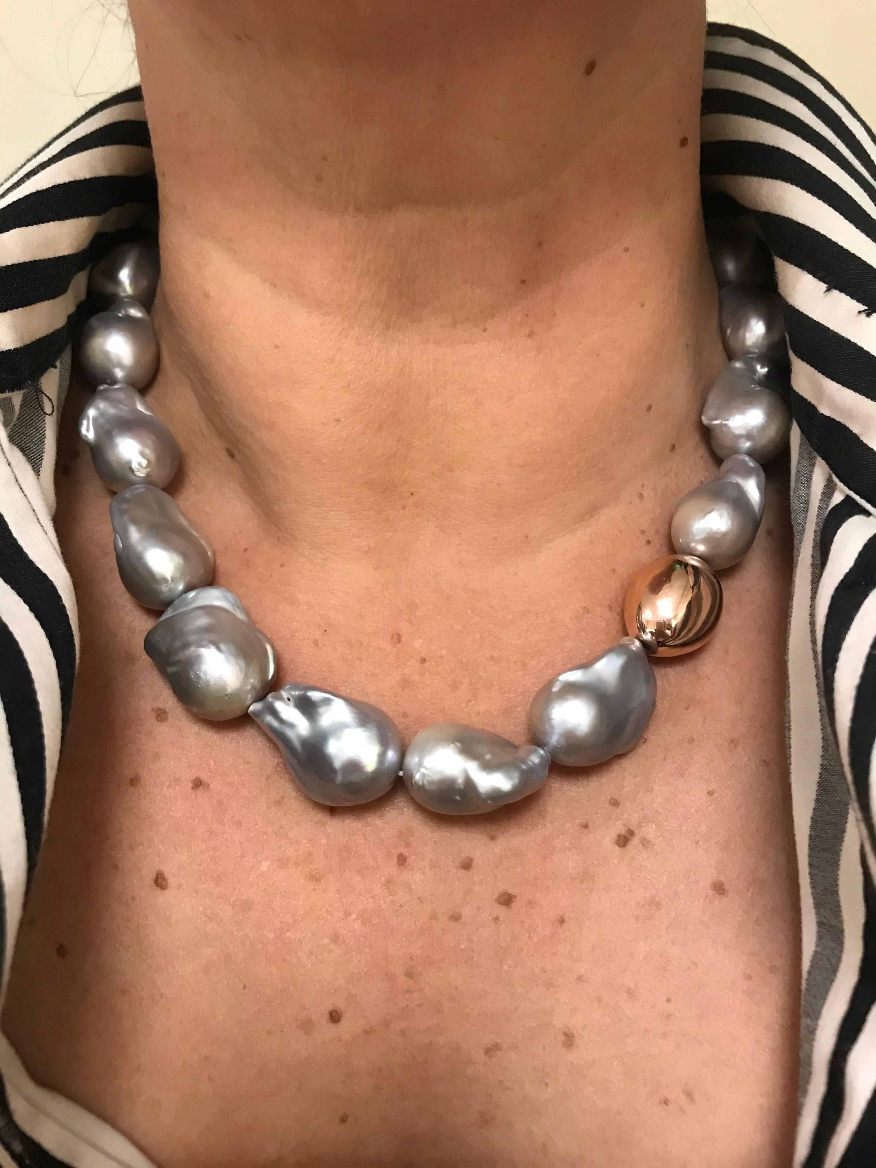 Women's South Sea Grey Baroque Pearl with Pink Gold Necklace